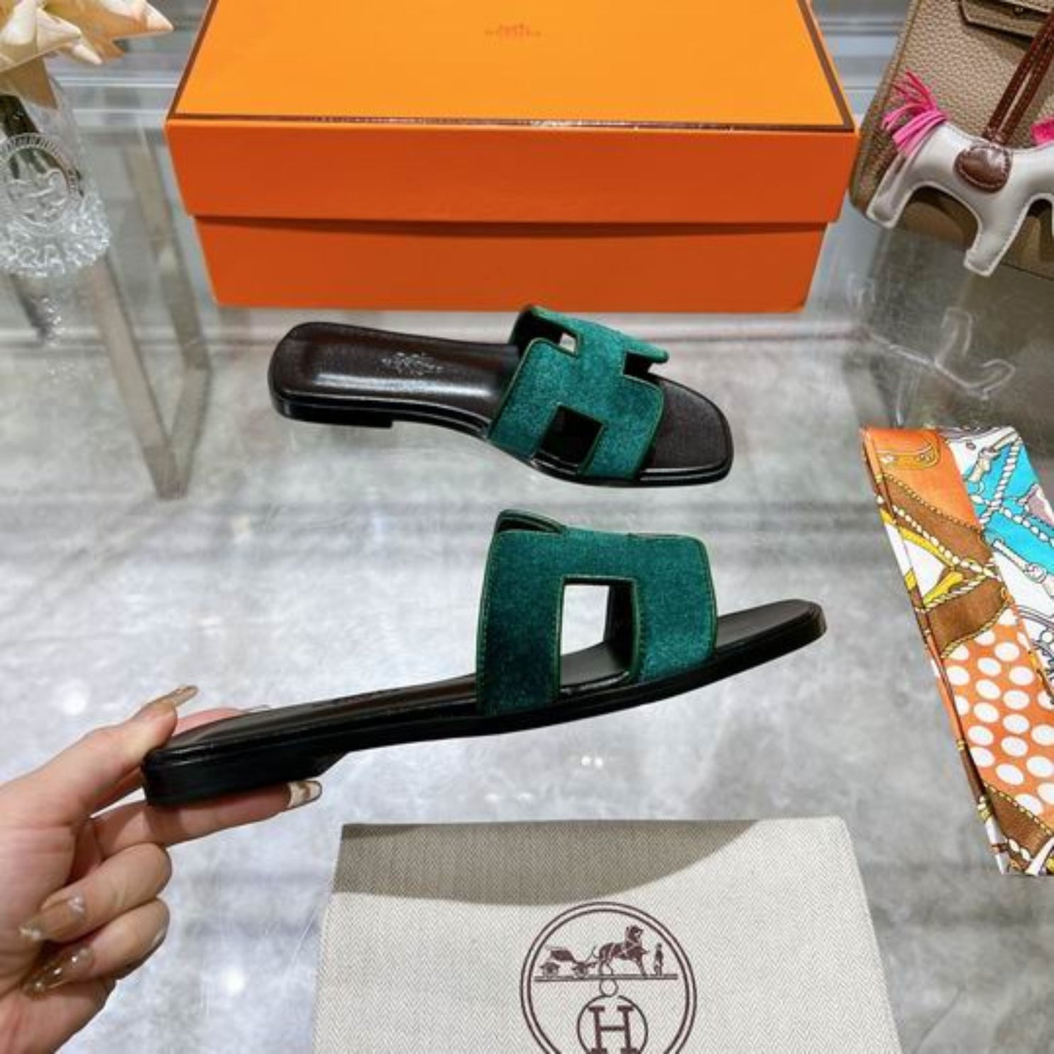 HRMS Oran Green Suede Sandal