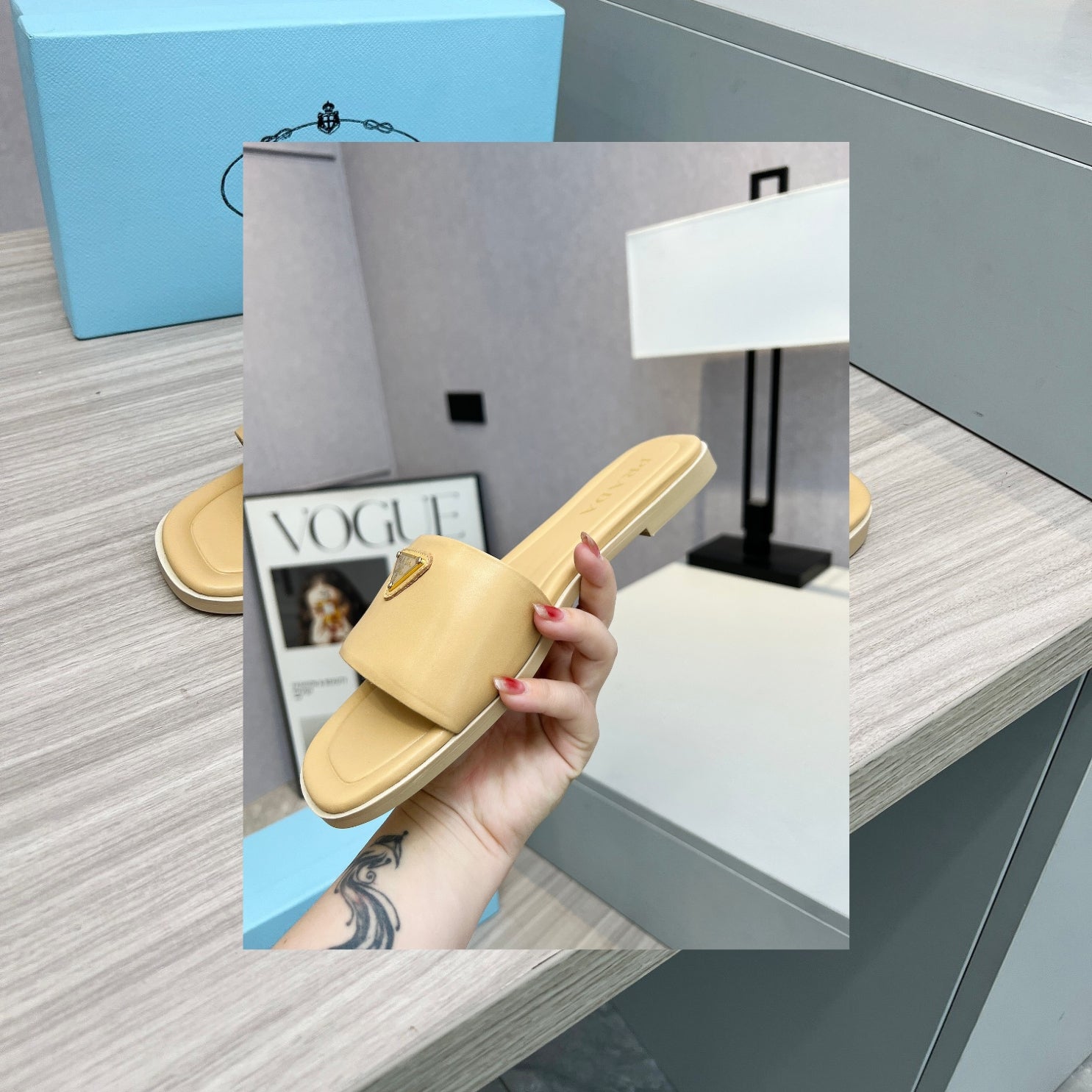 PRD Yellow leather sandal with logo