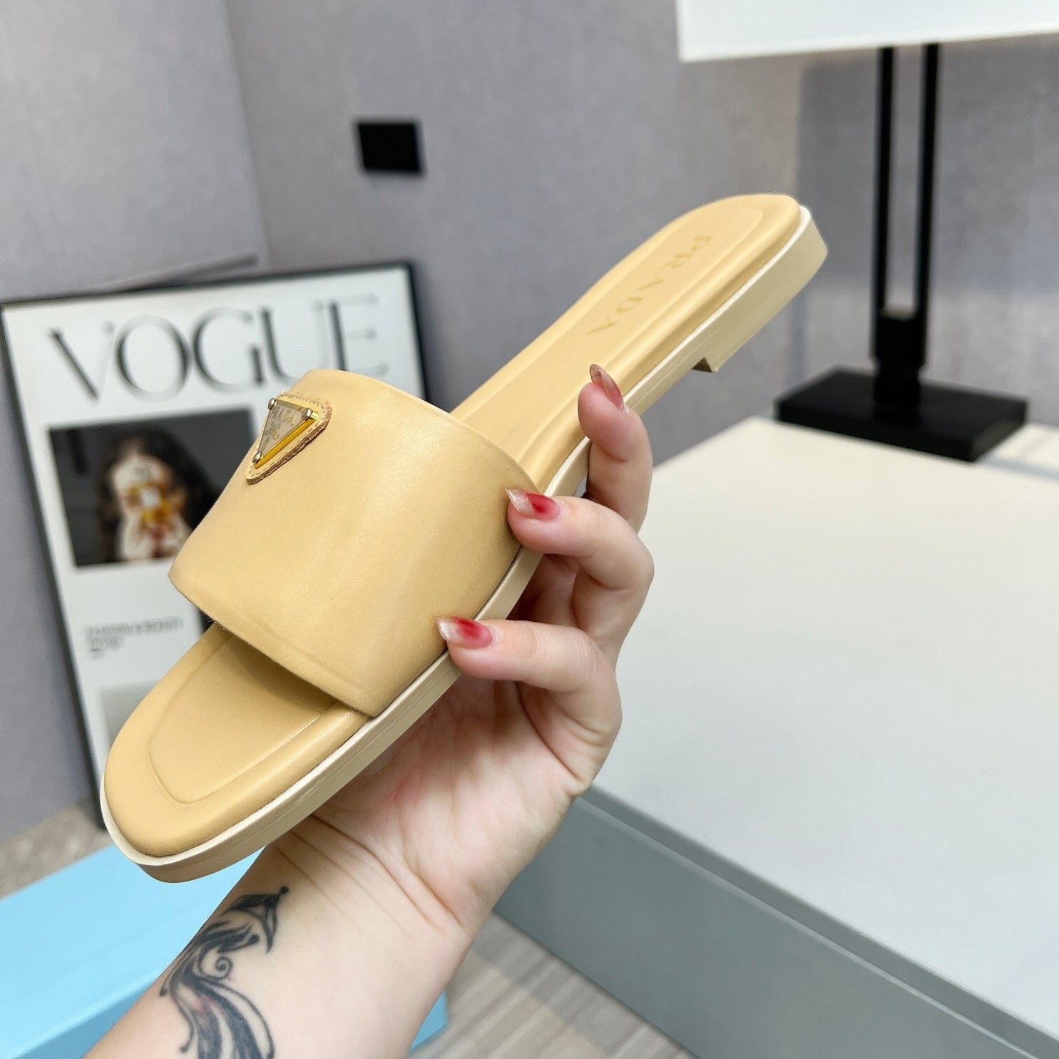 PRD Yellow leather sandal with logo