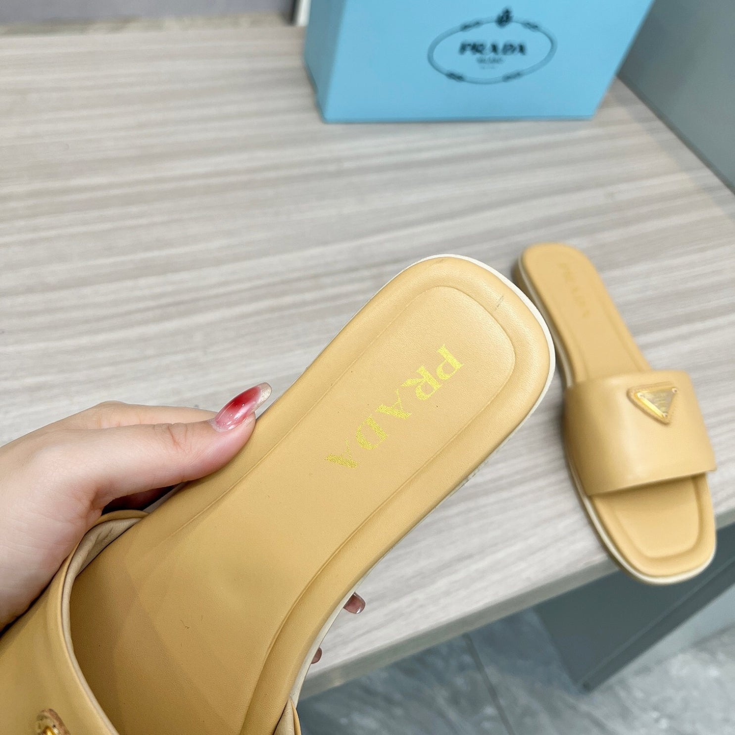 PRD Yellow leather sandal with logo
