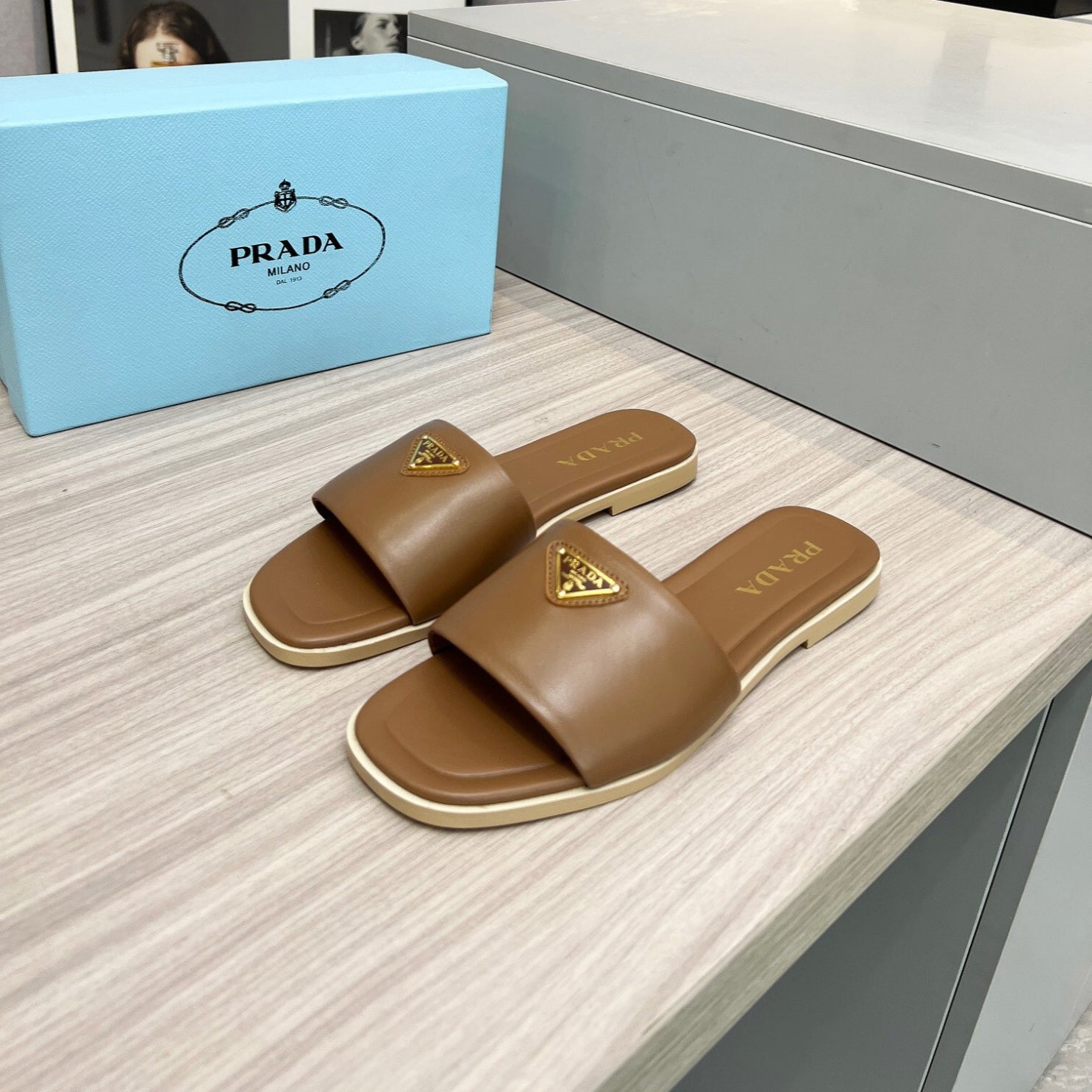 PRD Beige leather sandal with logo