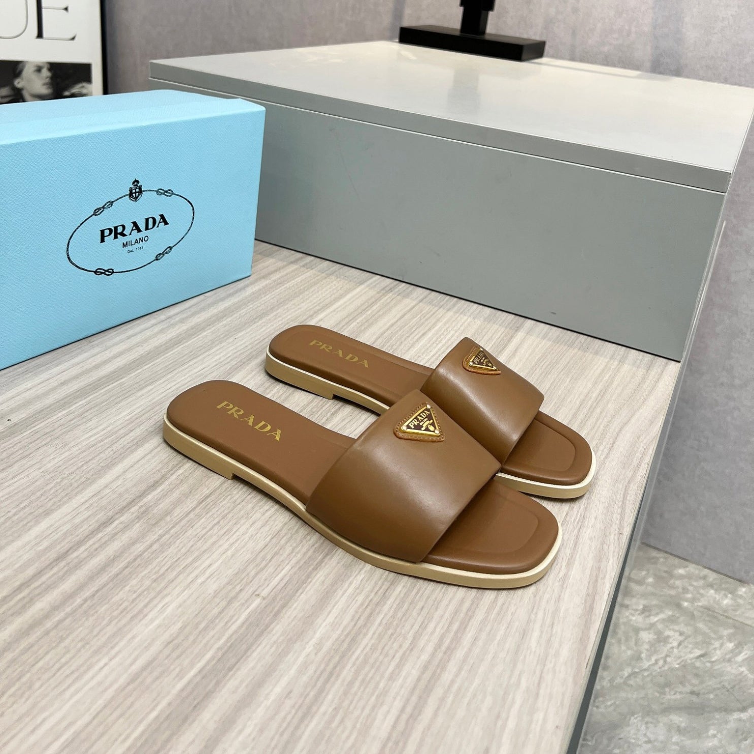 PRD Beige leather sandal with logo