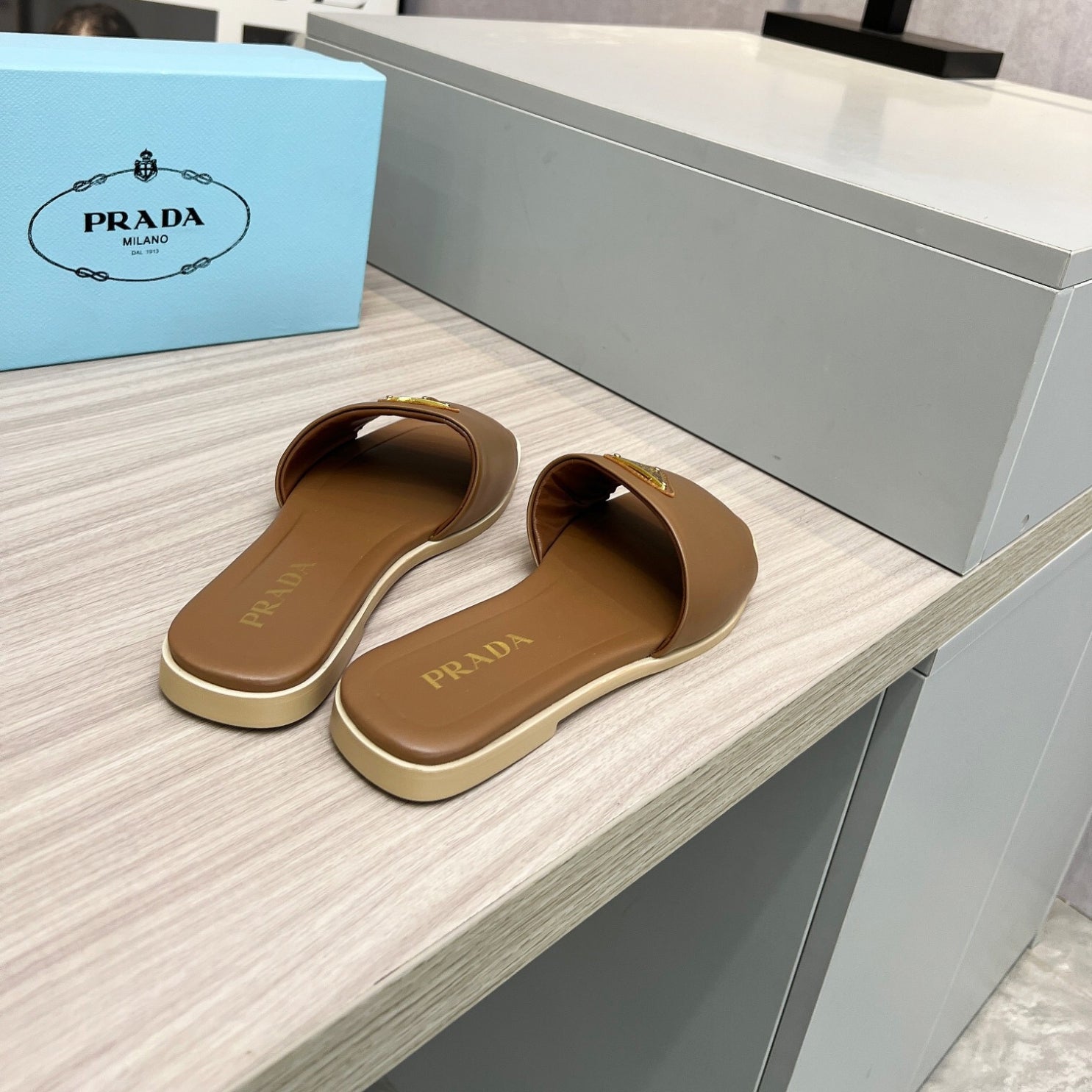 PRD Beige leather sandal with logo