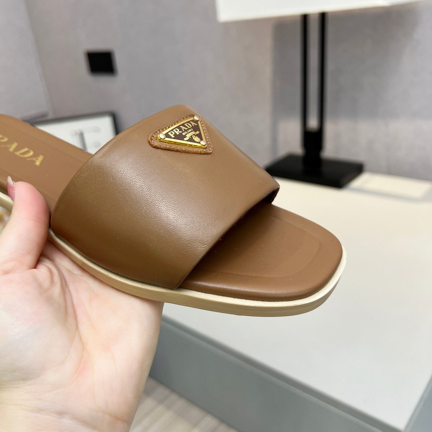 PRD Beige leather sandal with logo