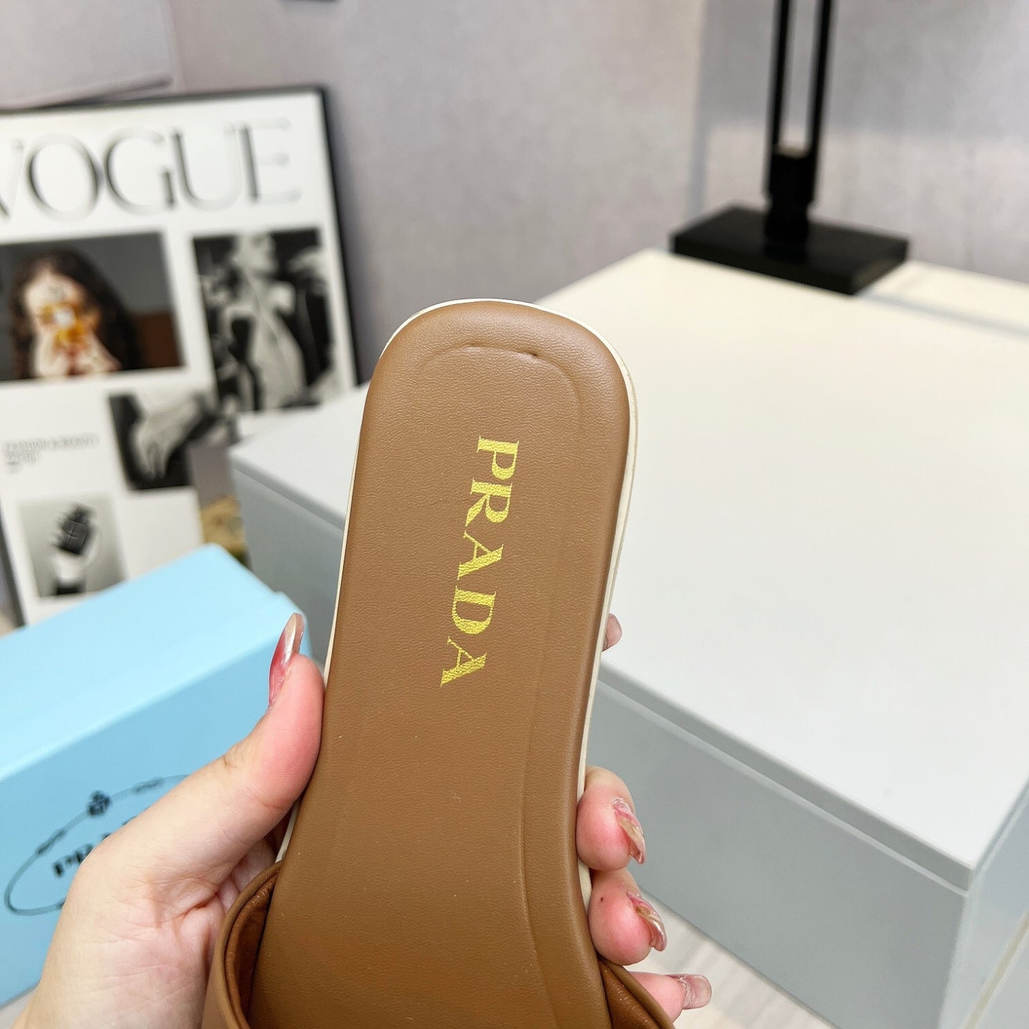 PRD Beige leather sandal with logo