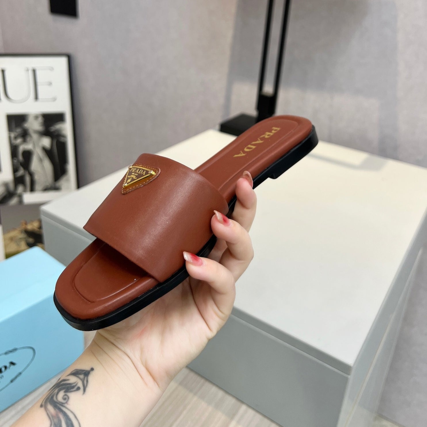 PRD Brown leather sandal with logo