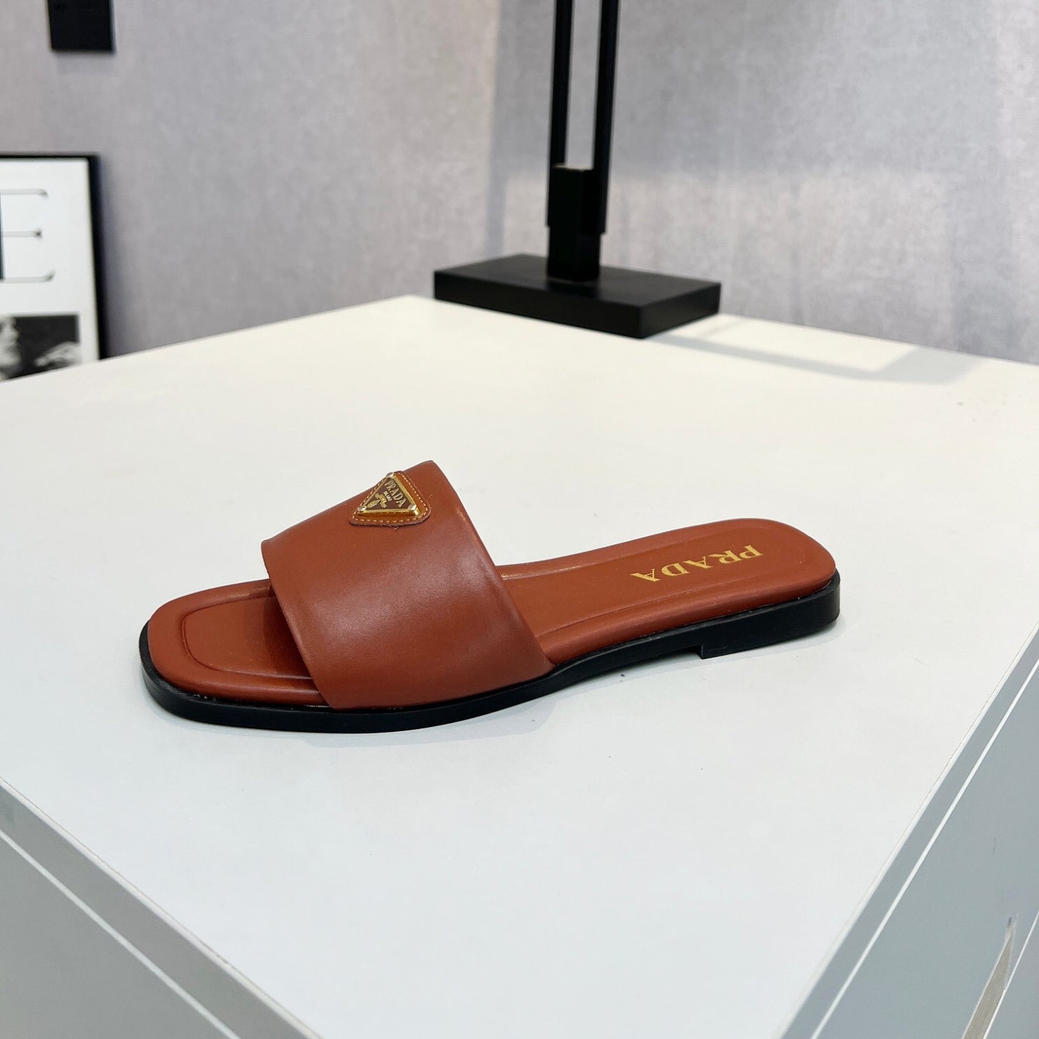 PRD Brown leather sandal with logo