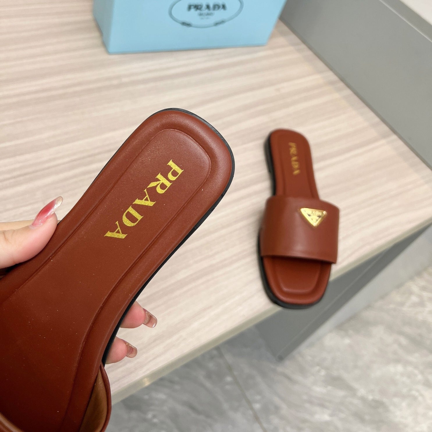 PRD Brown leather sandal with logo