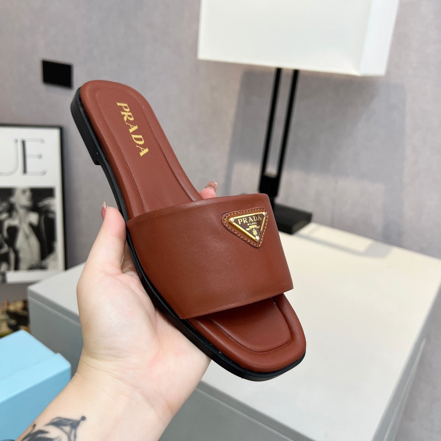 PRD Brown leather sandal with logo