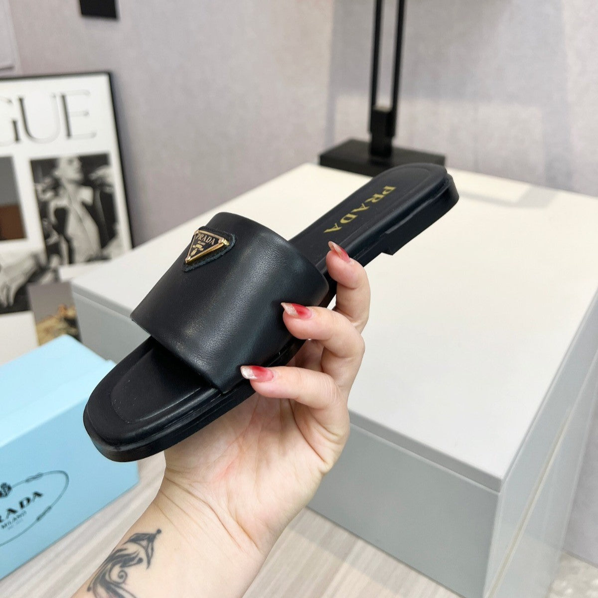 PRD Black leather sandal with logo