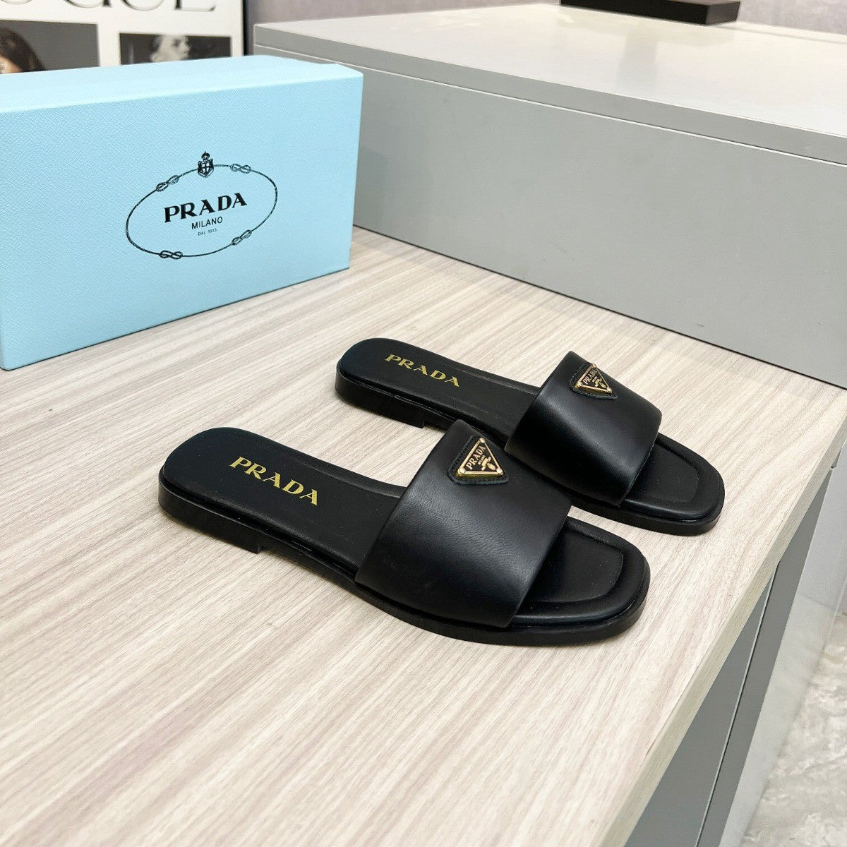 PRD Black leather sandal with logo