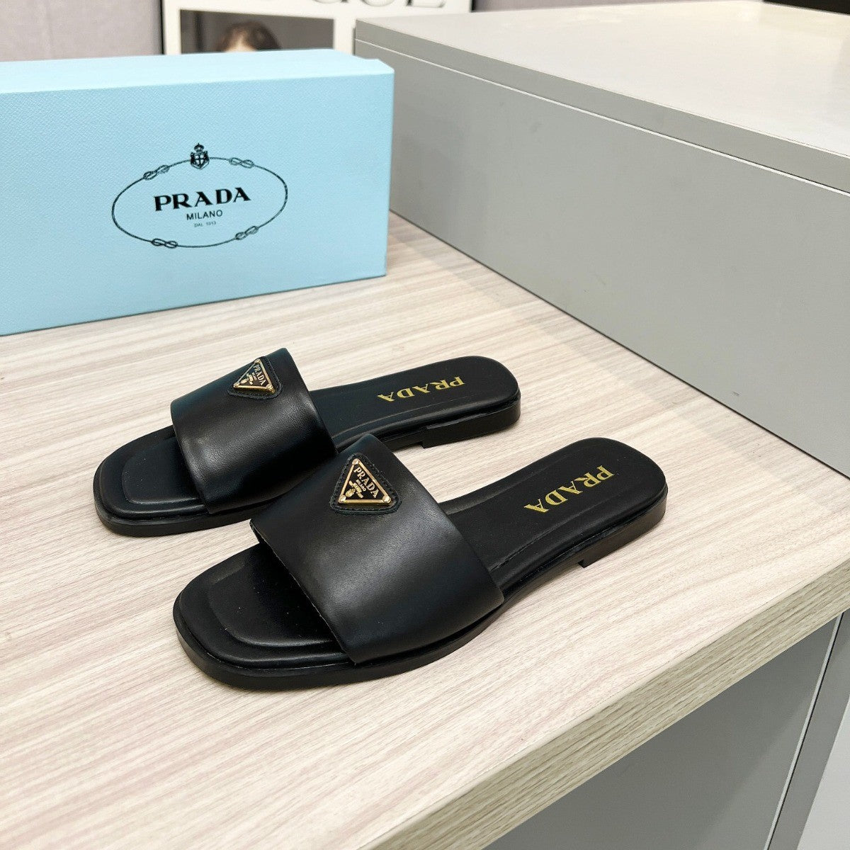 PRD Black leather sandal with logo