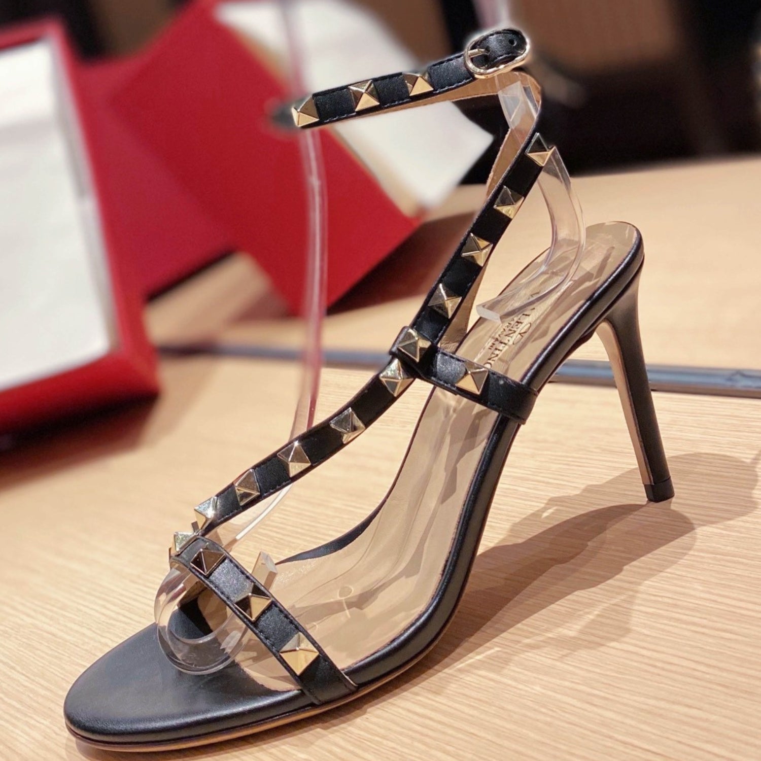 VLT Black Matte Leather Sandal with details, 8cm heel