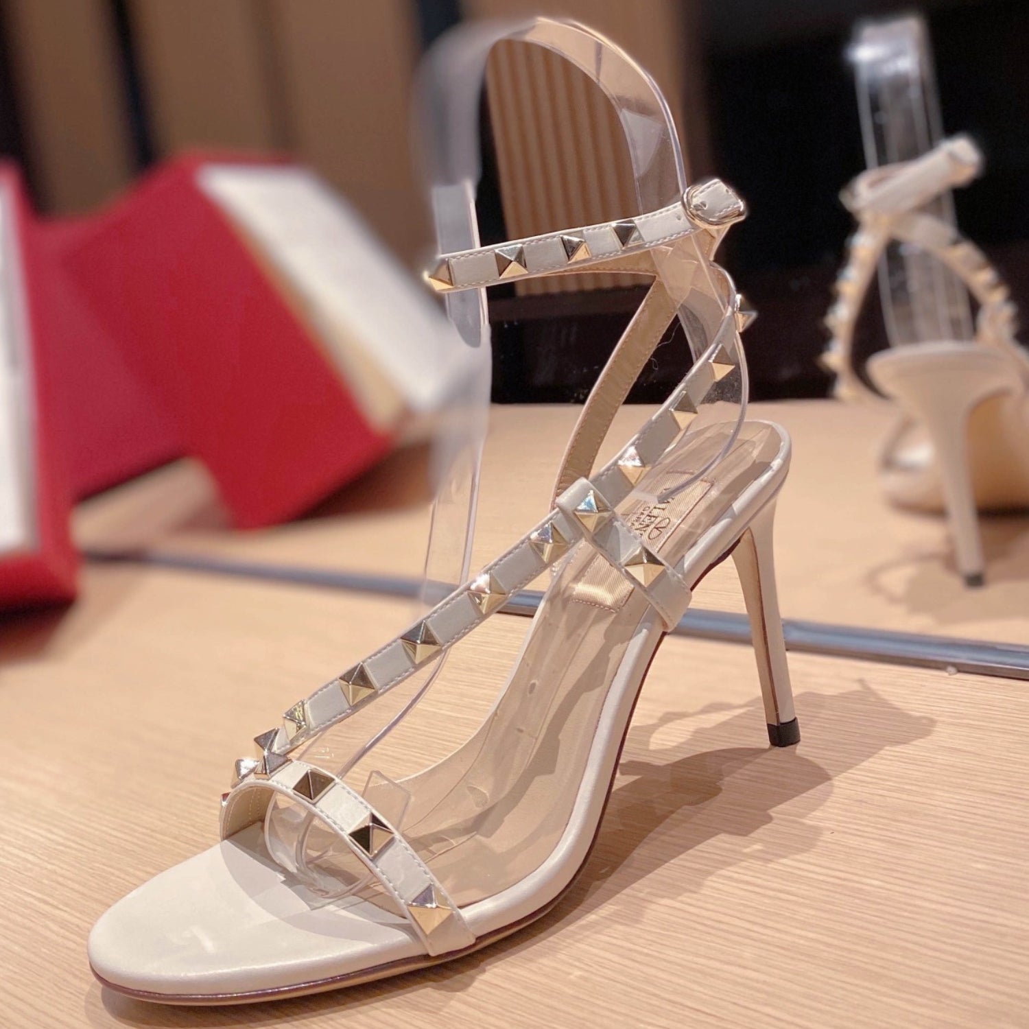 VLT Beige Leather Sandal with details, 8cm heel