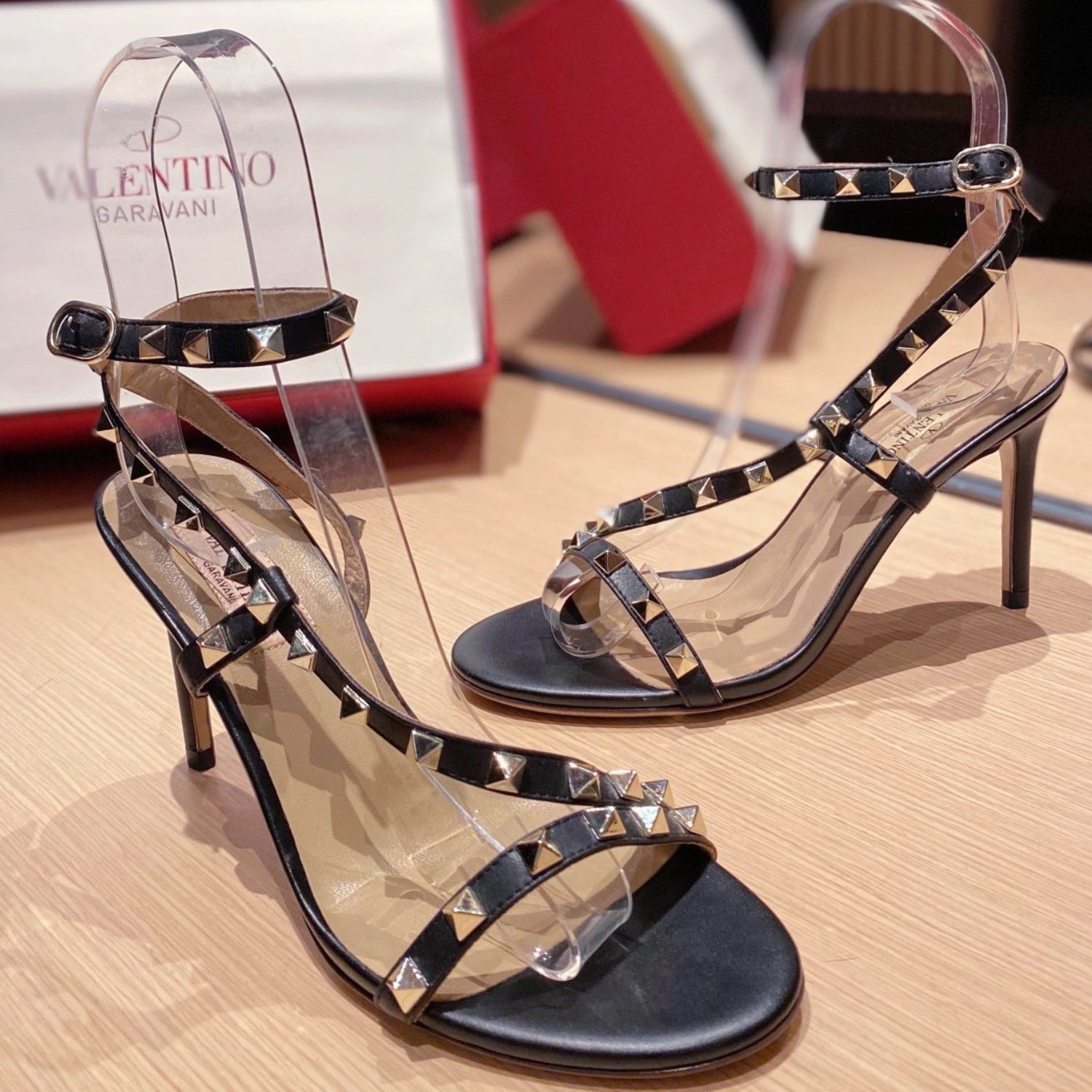 VLT Black Matte Leather Sandal with details, 8cm heel
