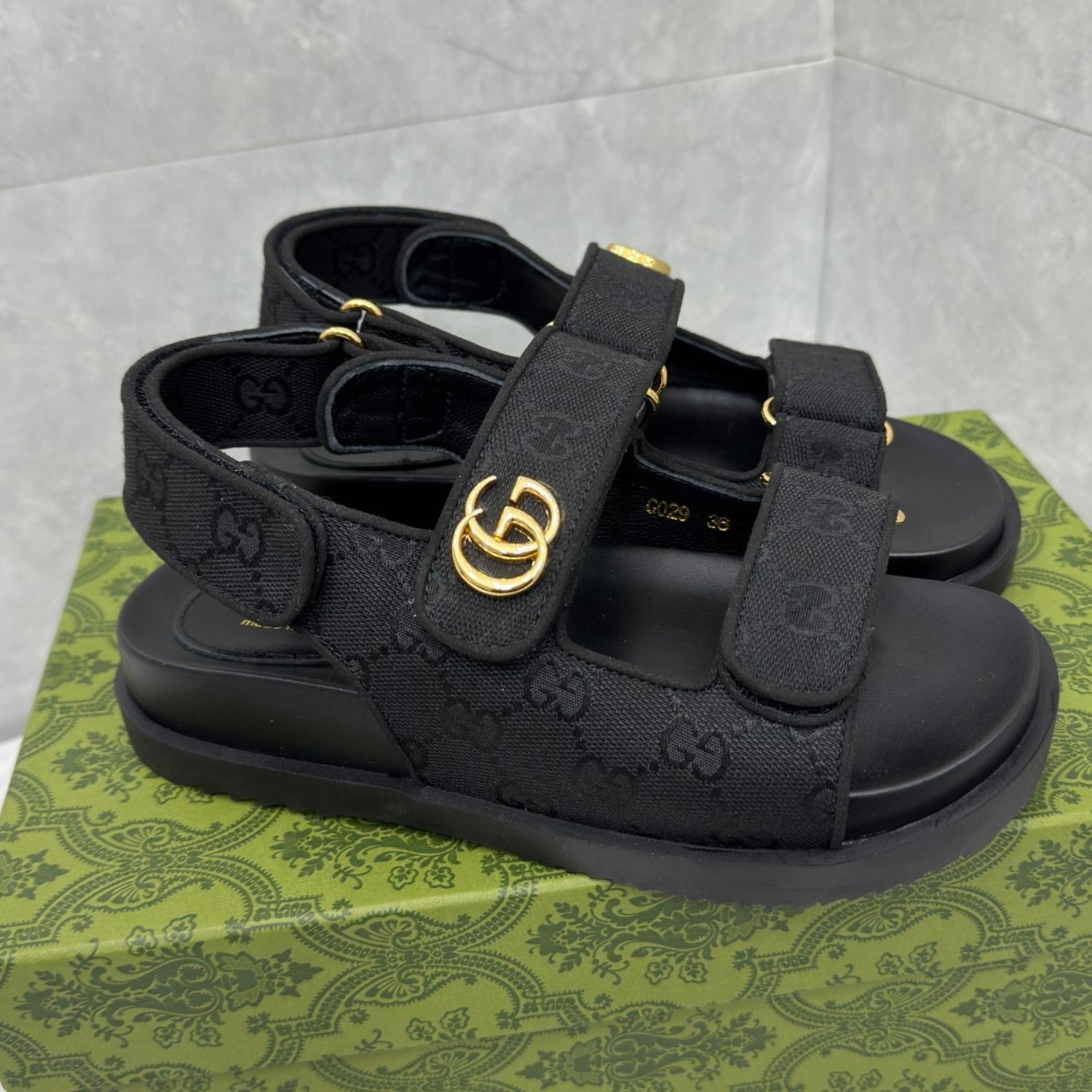 GG Slider Sandal with Double GG Black Heel