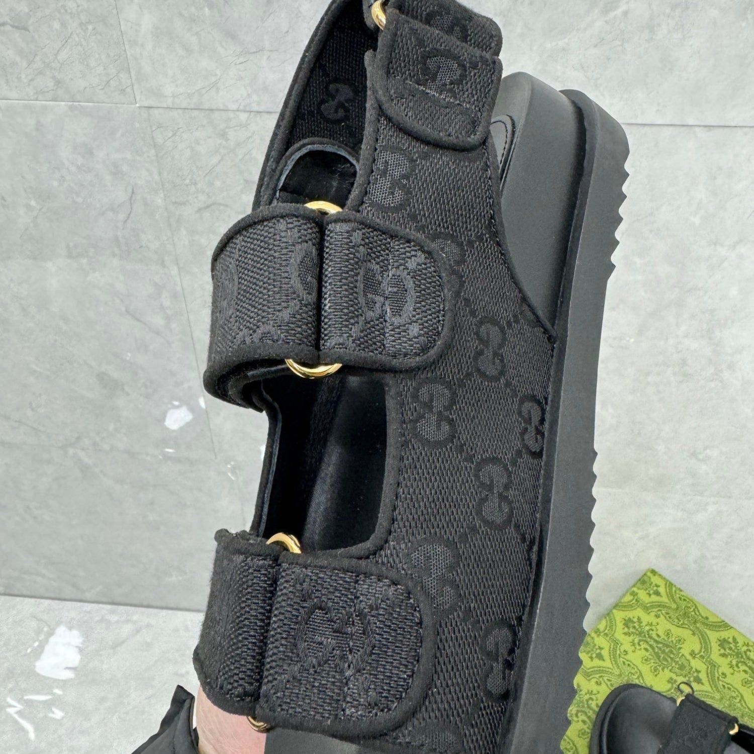 GG Slider Sandal with Double GG Black Heel