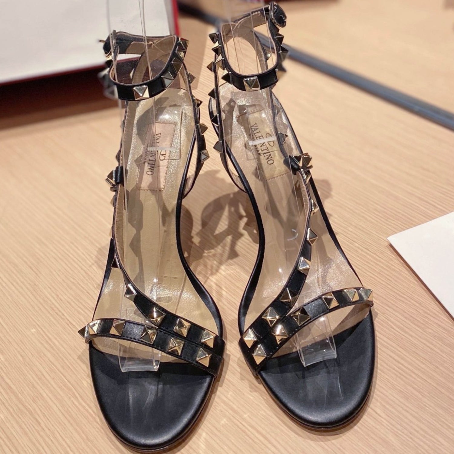 VLT Black Matte Leather Sandal with details, 8cm heel