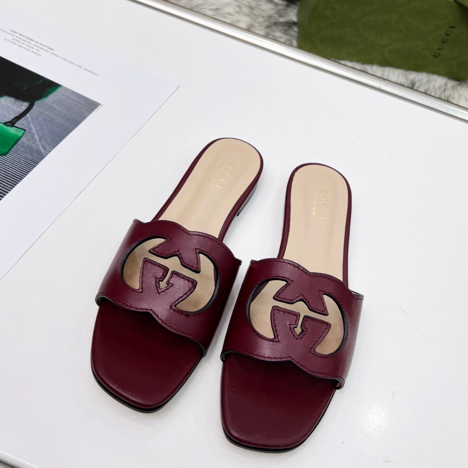 GG Leather Sandal with GG Wine Interlocking