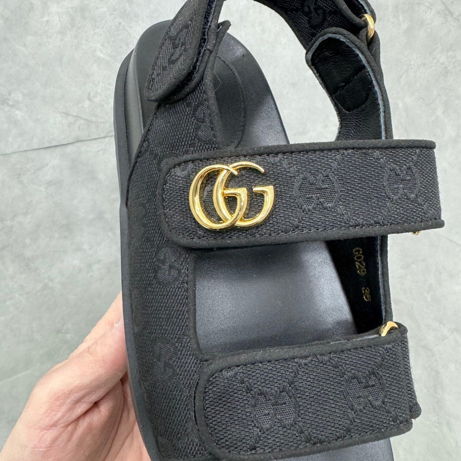 GG Slider Sandal with Double GG Black Heel