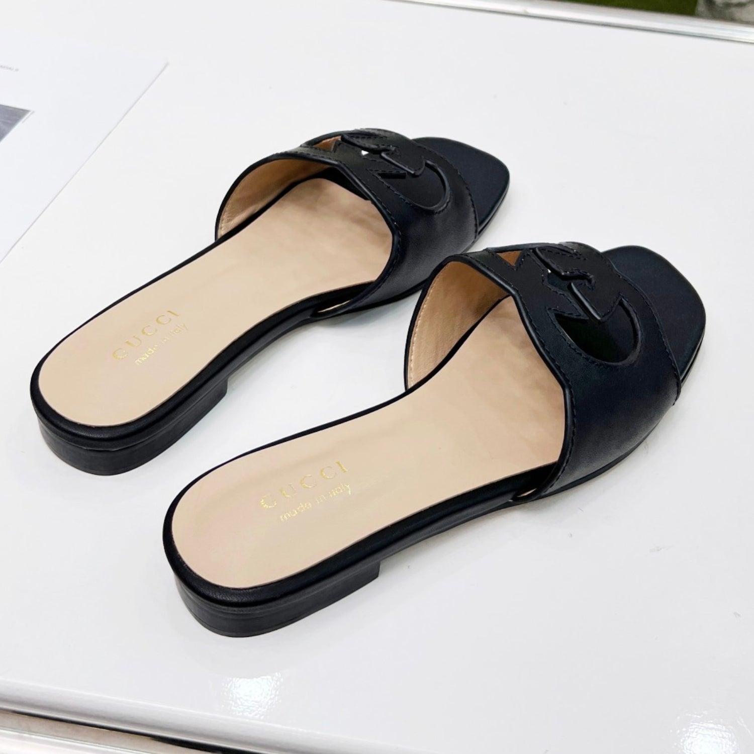 GG Leather Sandal with Black GG Interlocking