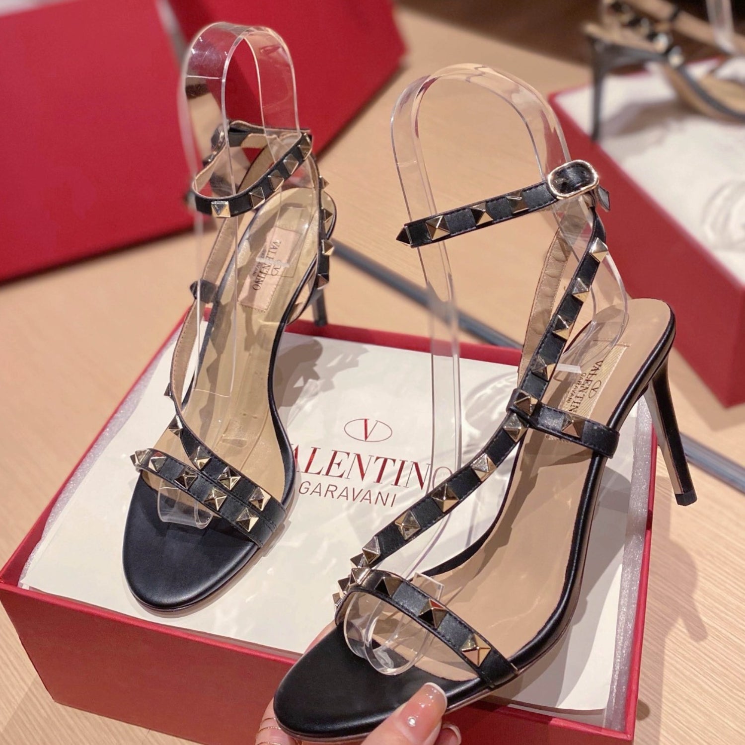 VLT Black Matte Leather Sandal with details, 8cm heel