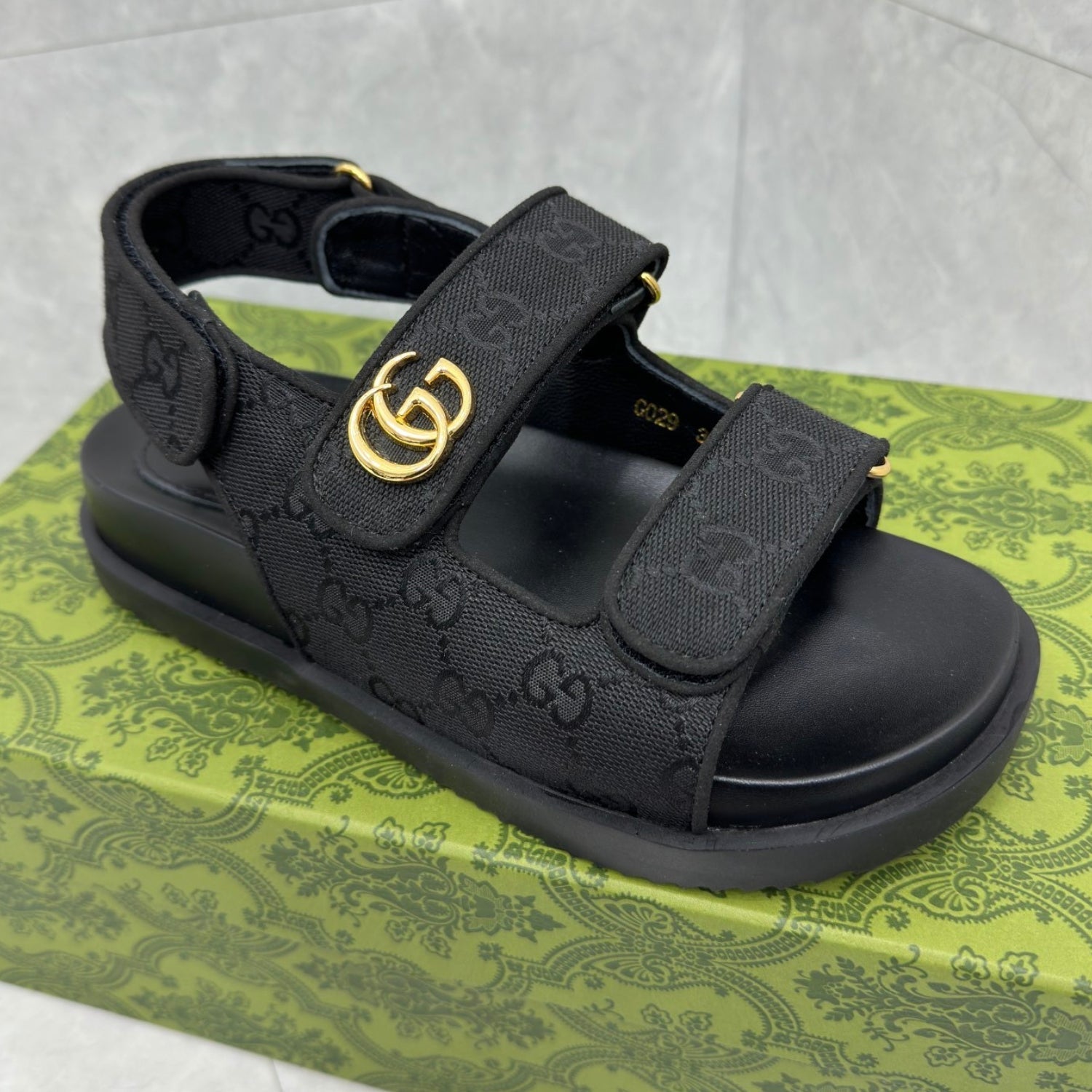 GG Slider Sandal with Double GG Black Heel