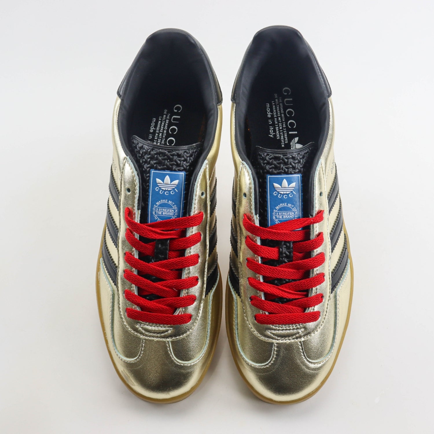 GG x Ads Gazelle Gold and Red Sneakers