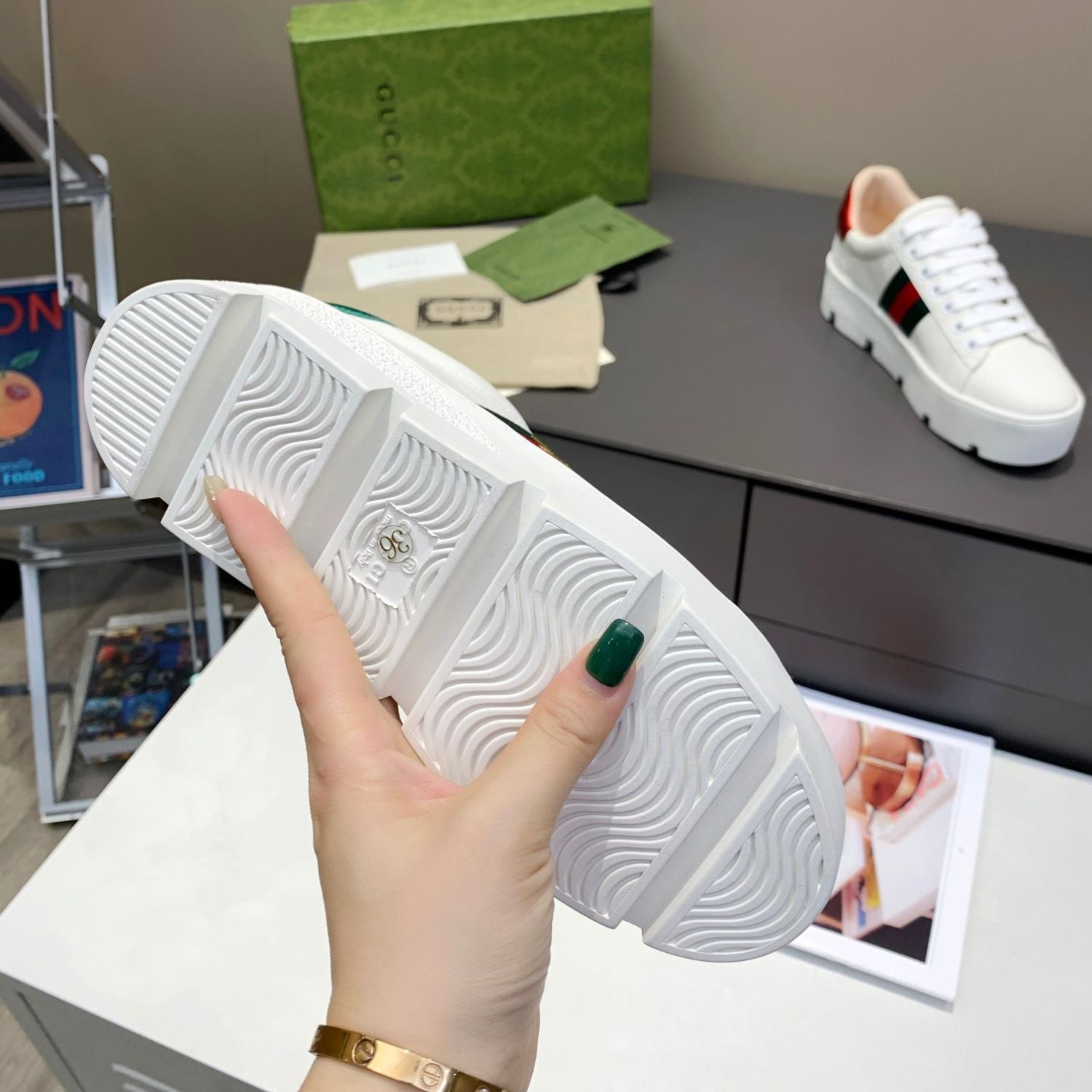 GG Ace Web Platform White Tennis Shoes