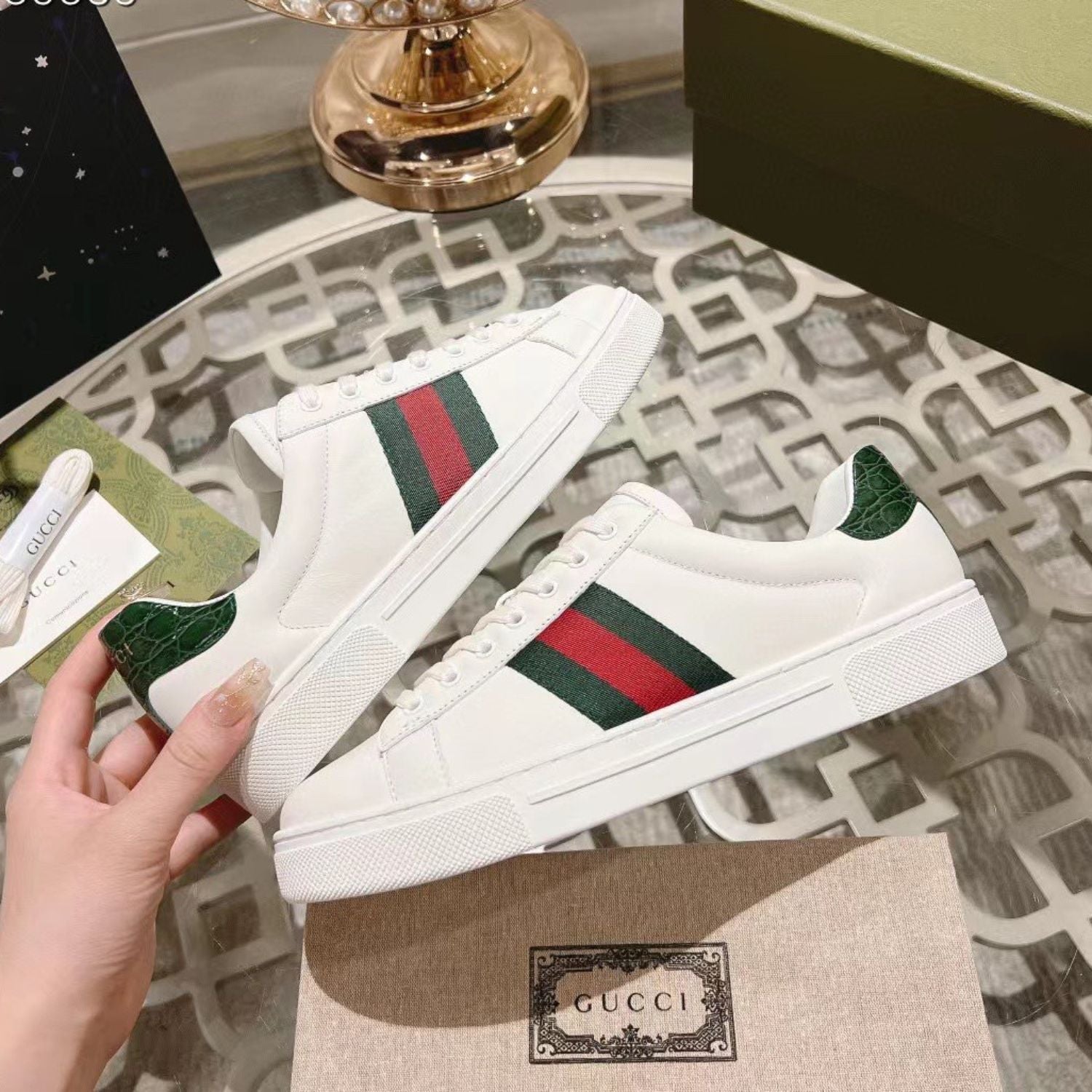 GG Ace Web White Sneakers