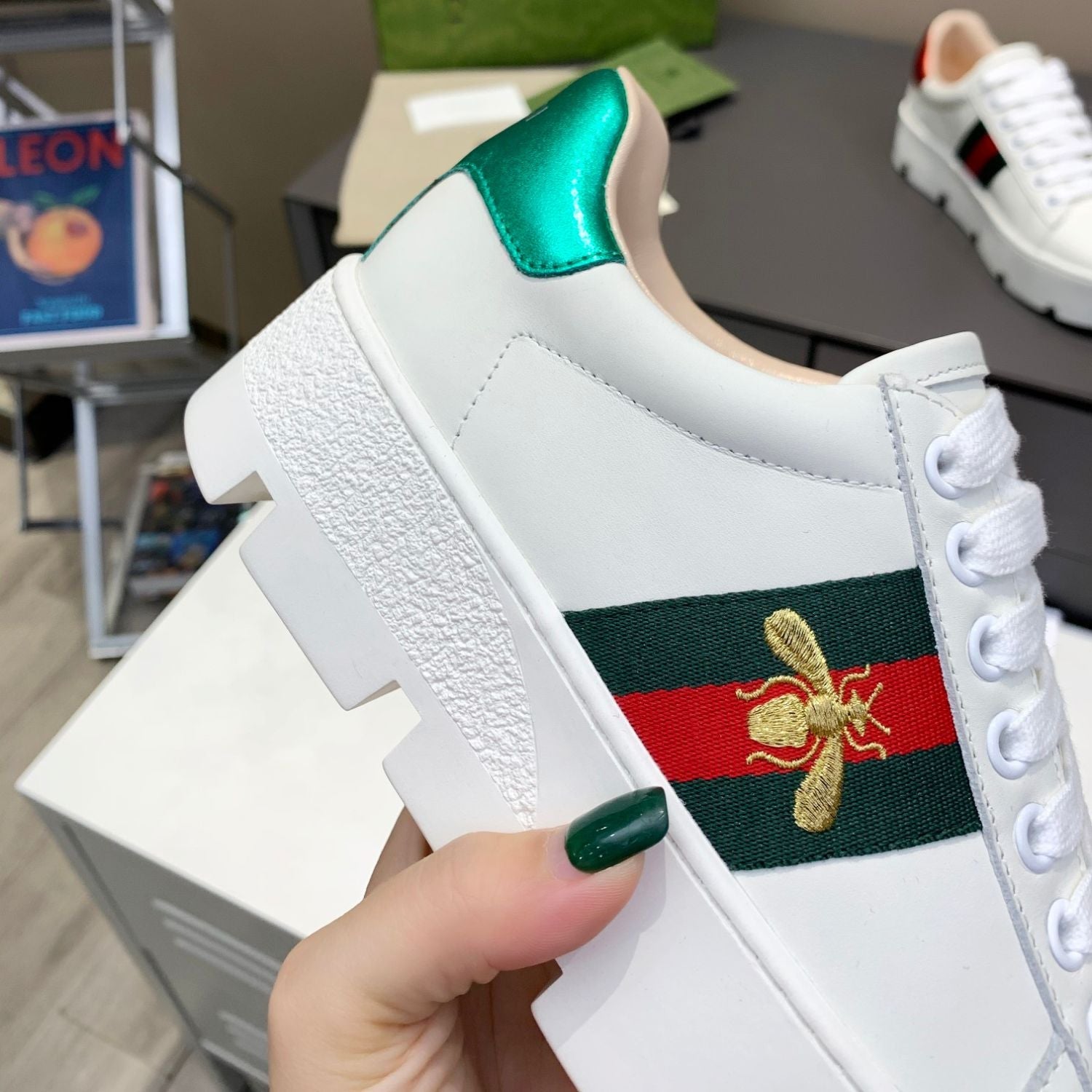 GG Ace Web Platform White Tennis Shoes