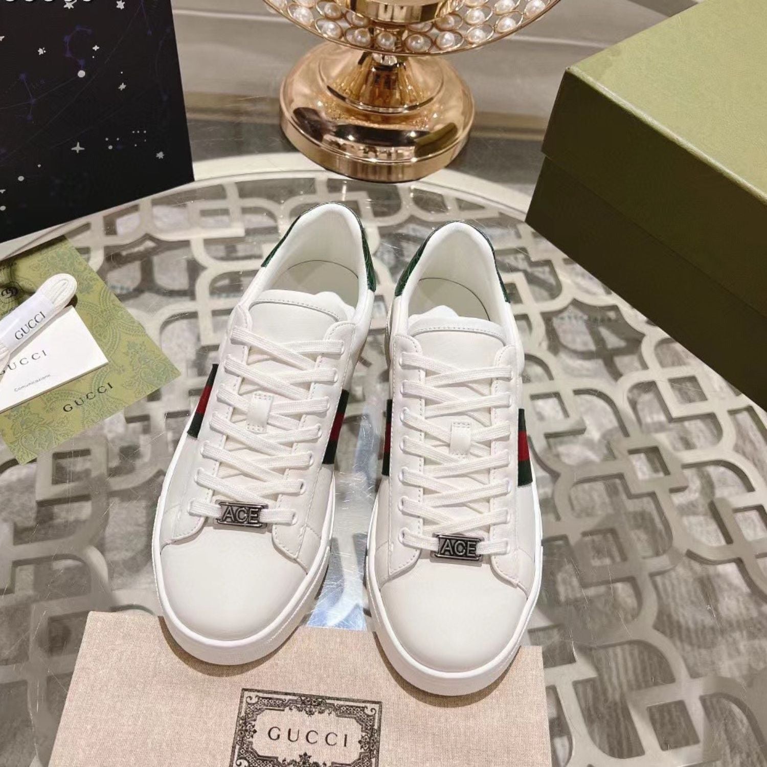 GG Ace Web White Sneakers
