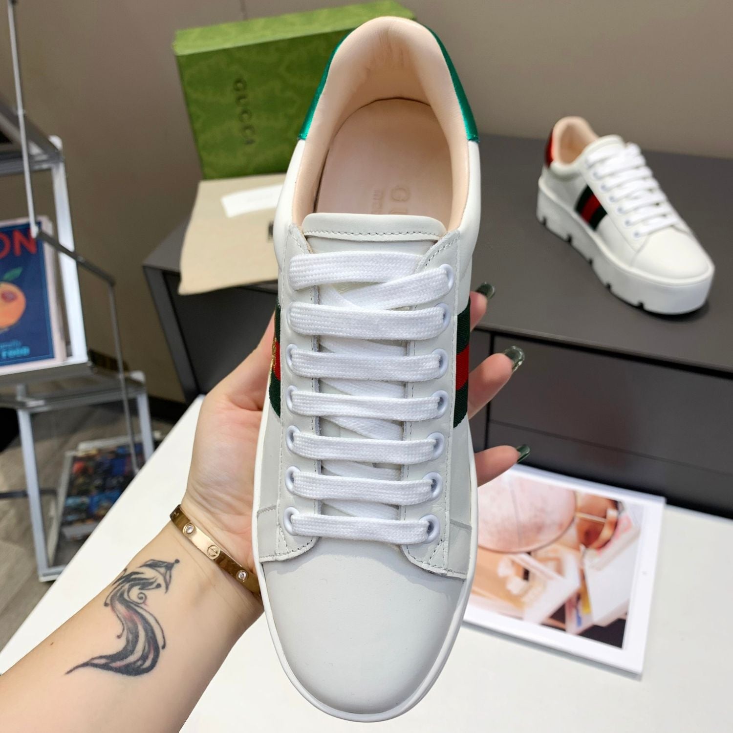 GG Ace Web Platform White Tennis Shoes