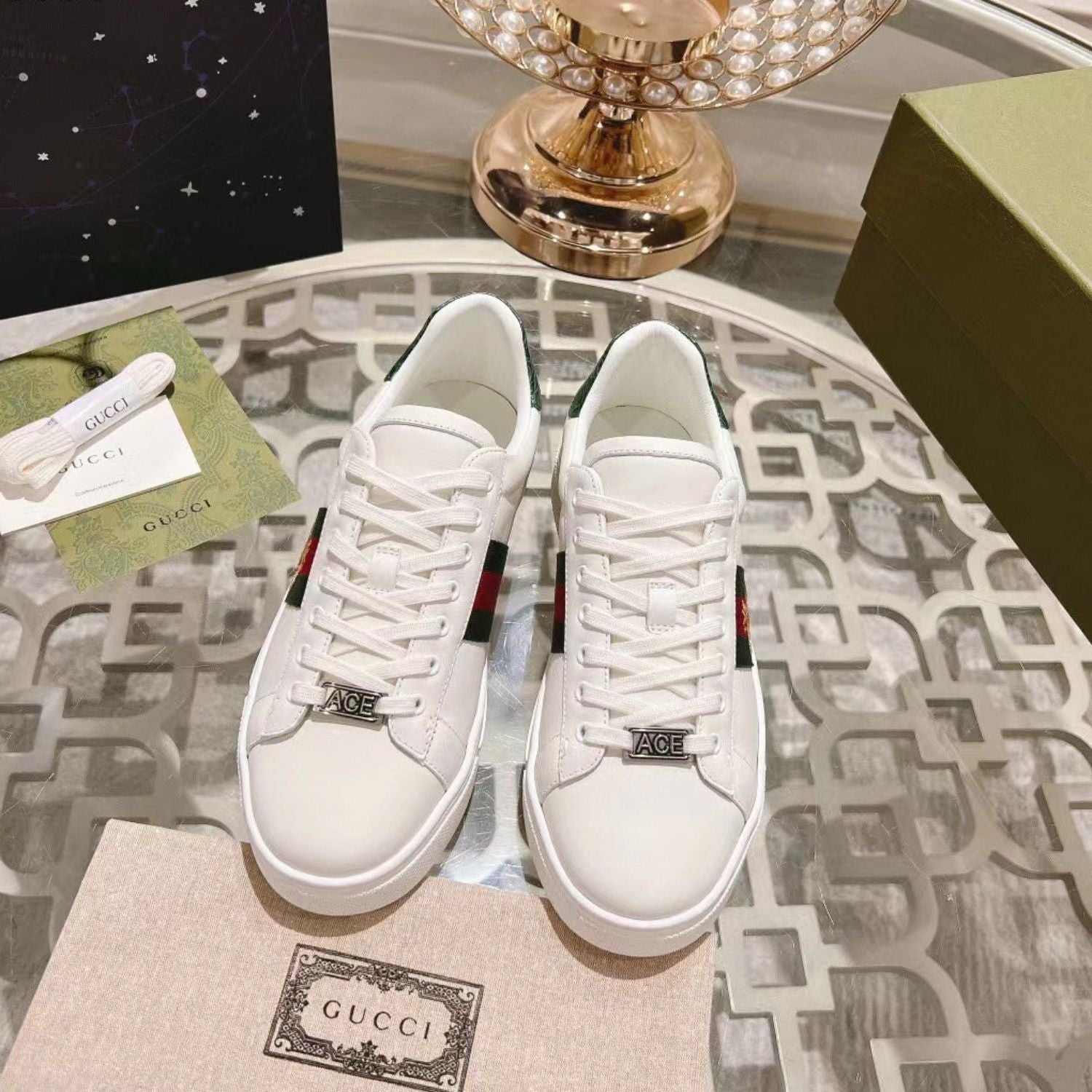 GG Ace Web Tennis Shoes with White Bee