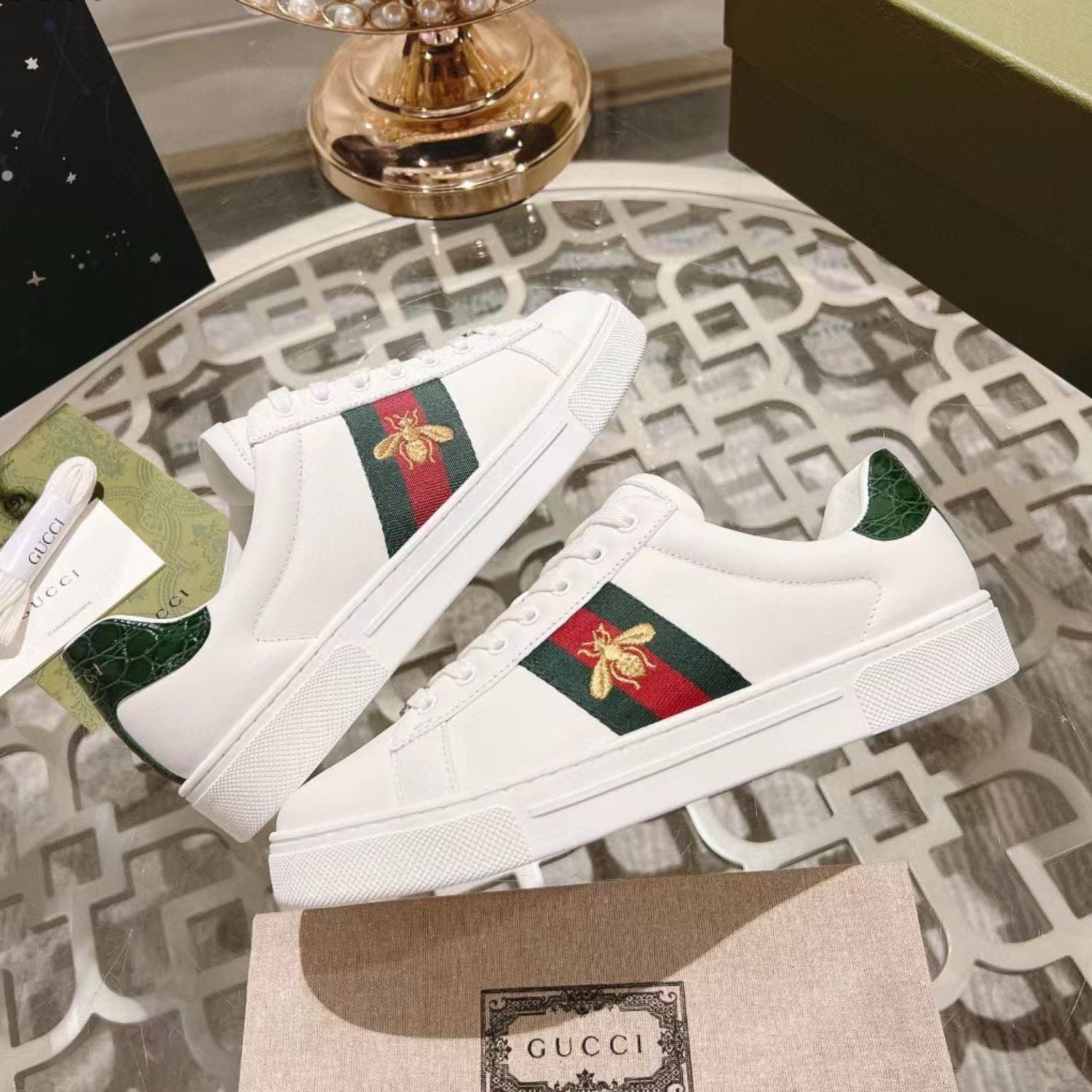 GG Ace Web Tennis Shoes with White Bee