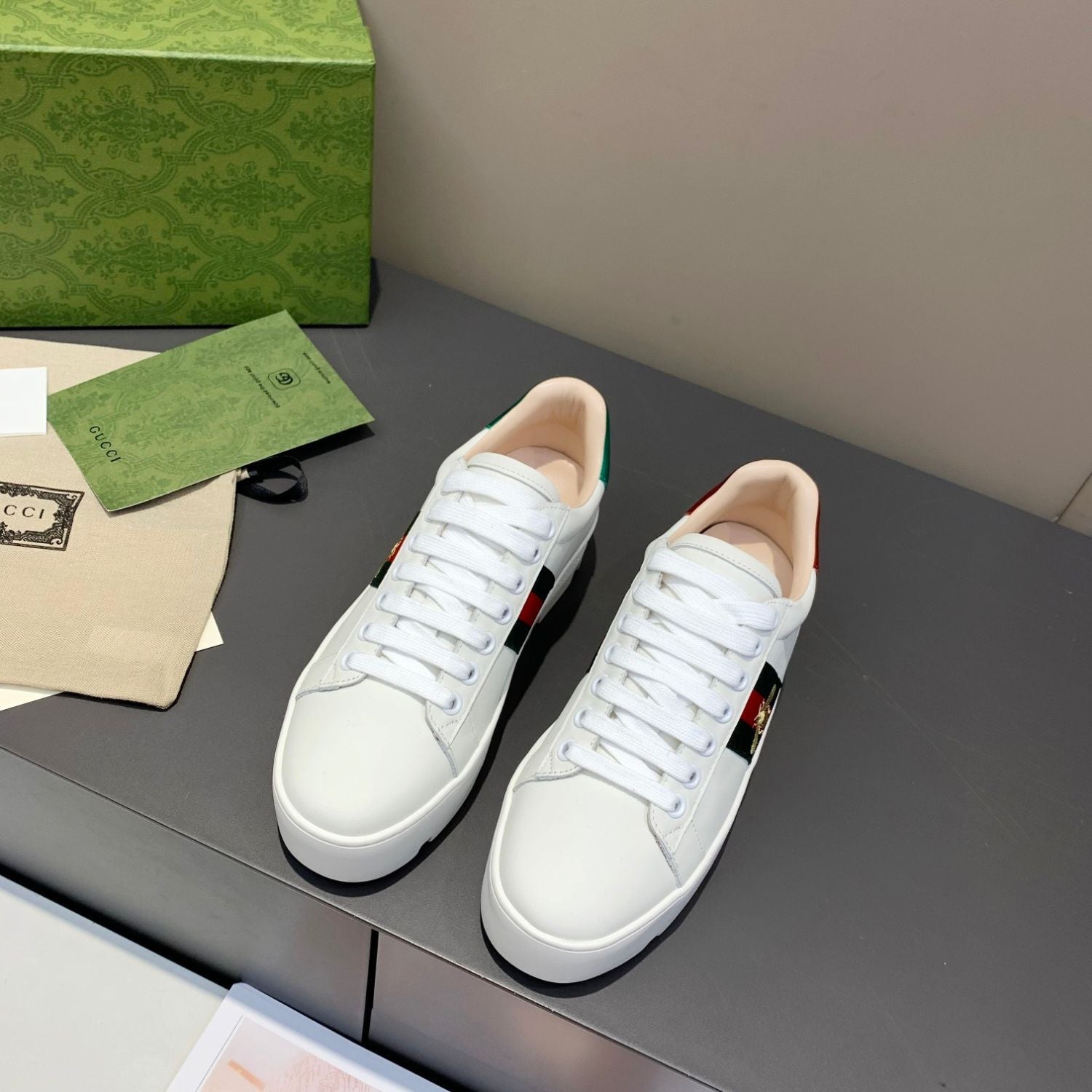 GG Ace Web Platform White Tennis Shoes