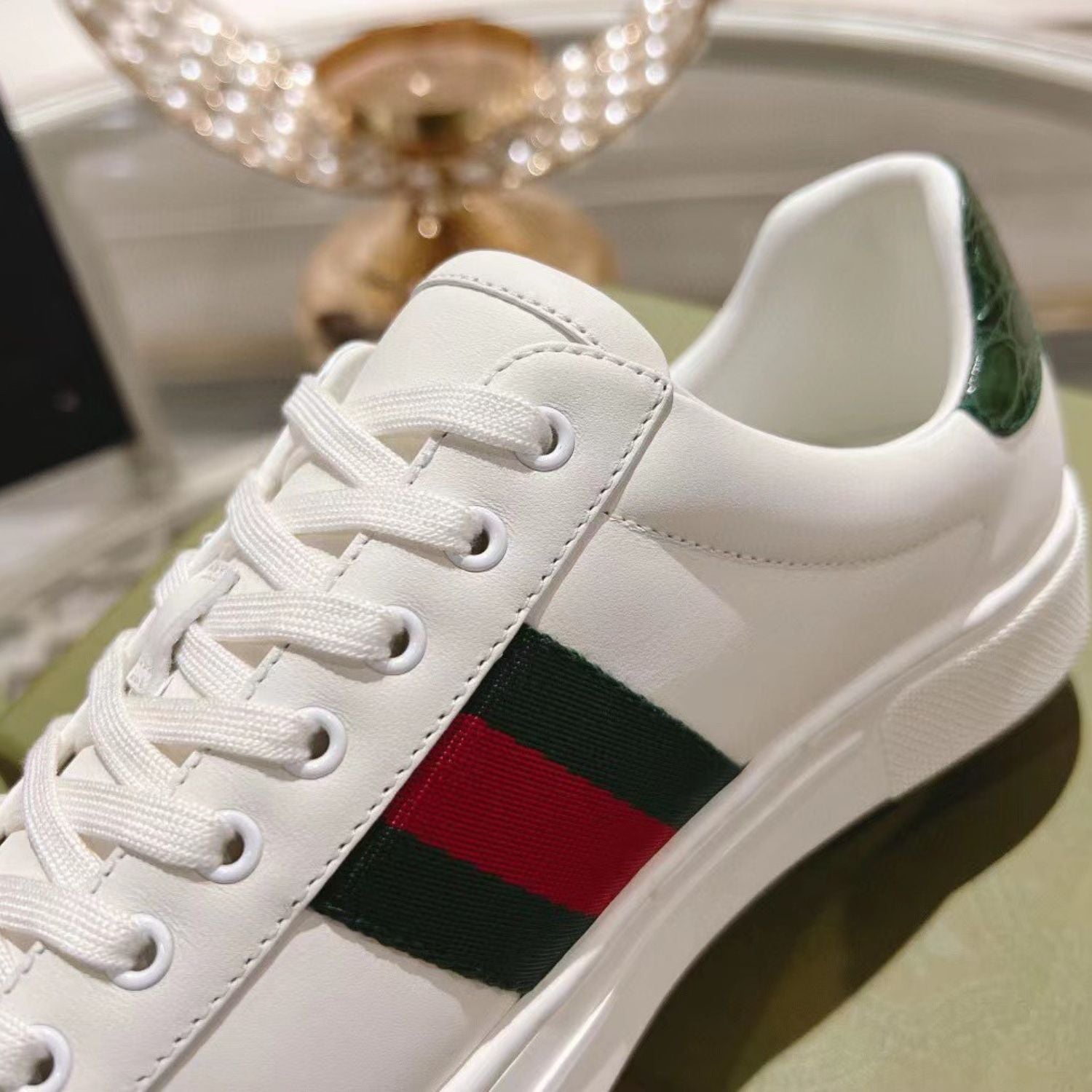 GG Ace Web White Sneakers