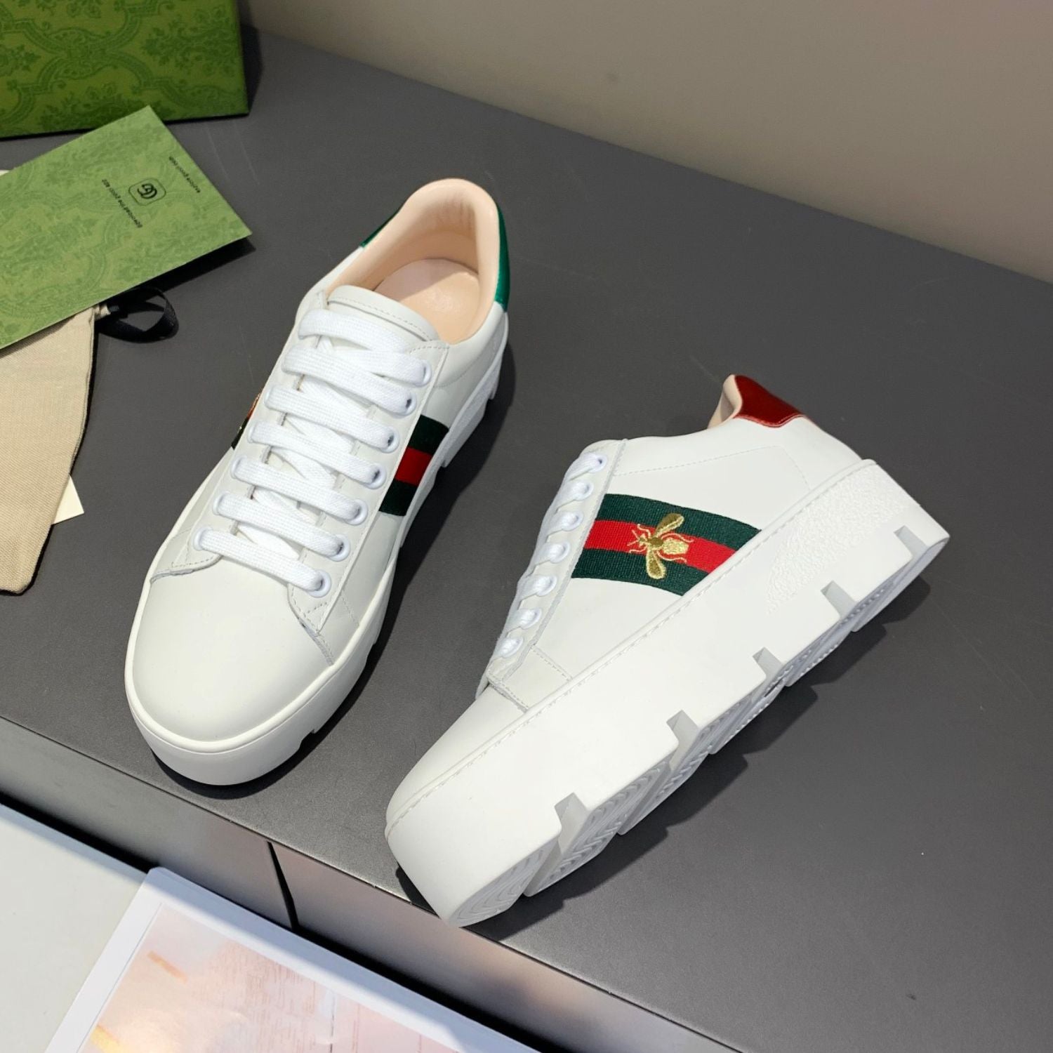 GG Ace Web Platform White Tennis Shoes