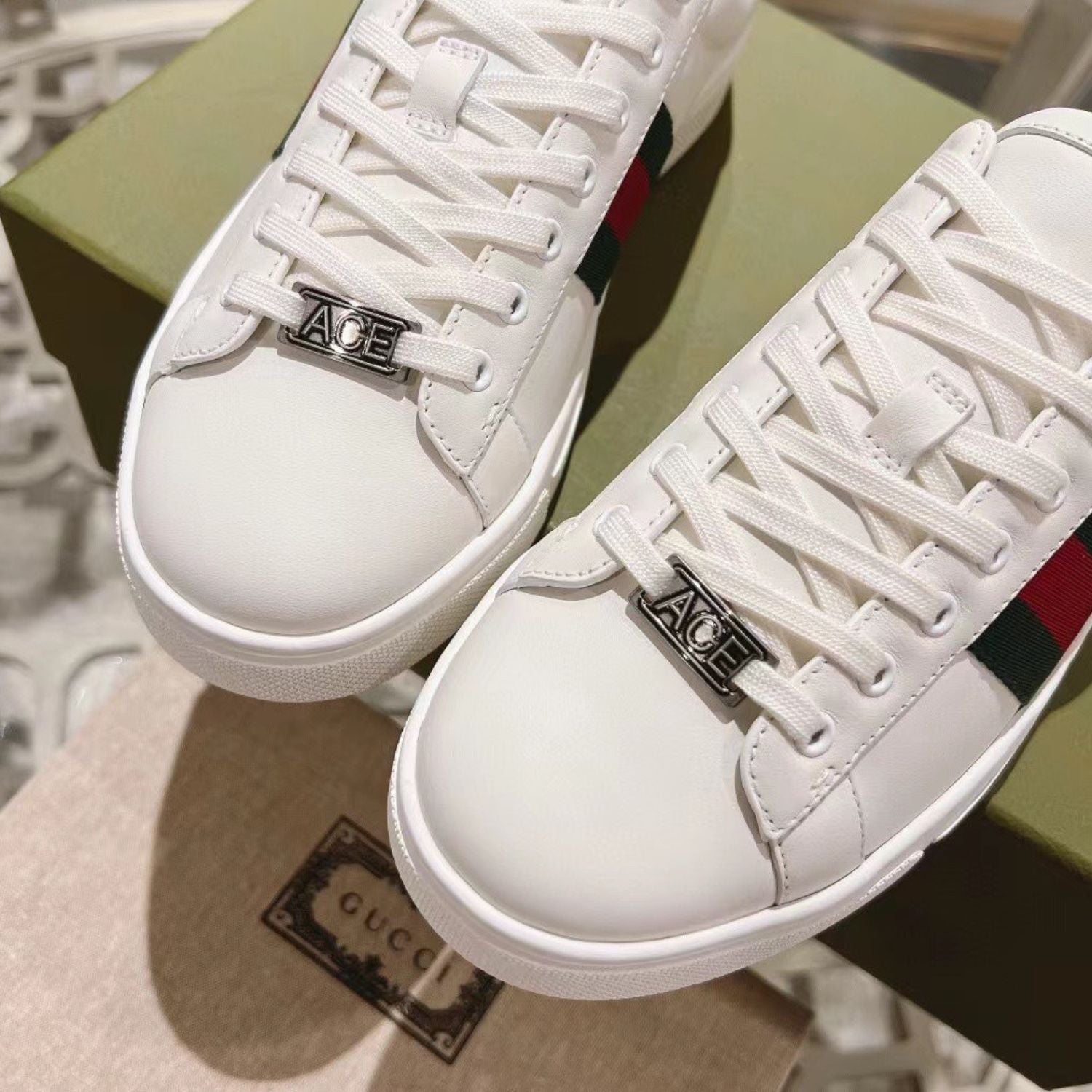 GG Ace Web White Sneakers