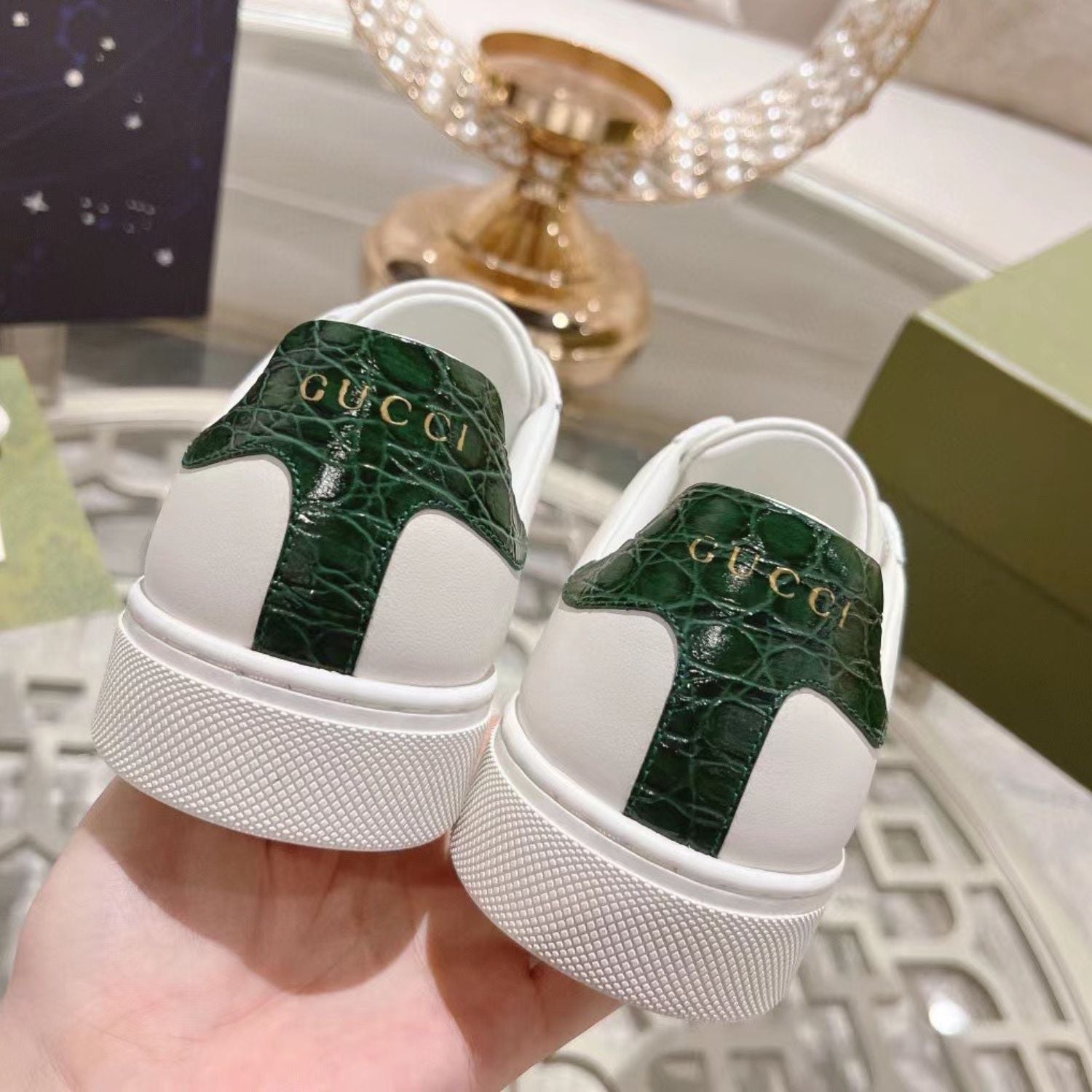 GG Ace Web White Sneakers