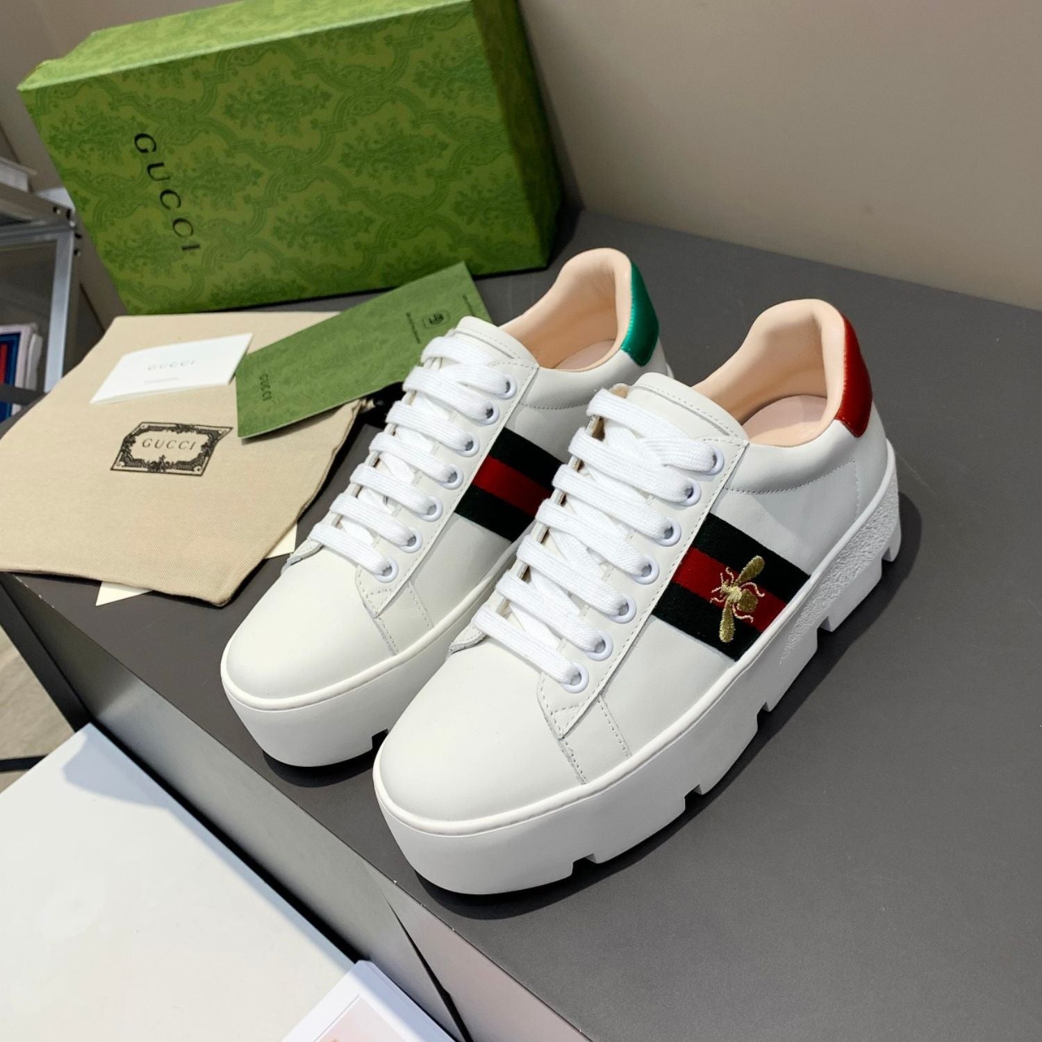GG Ace Web Platform White Tennis Shoes