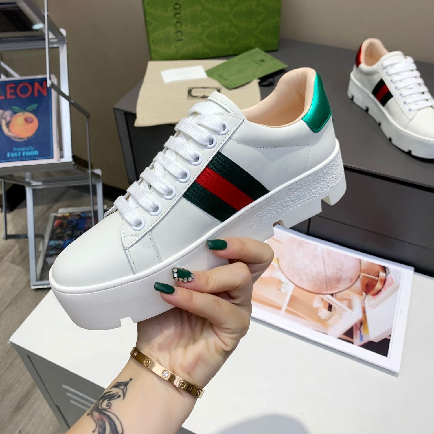 GG Ace Web Platform White Tennis Shoes