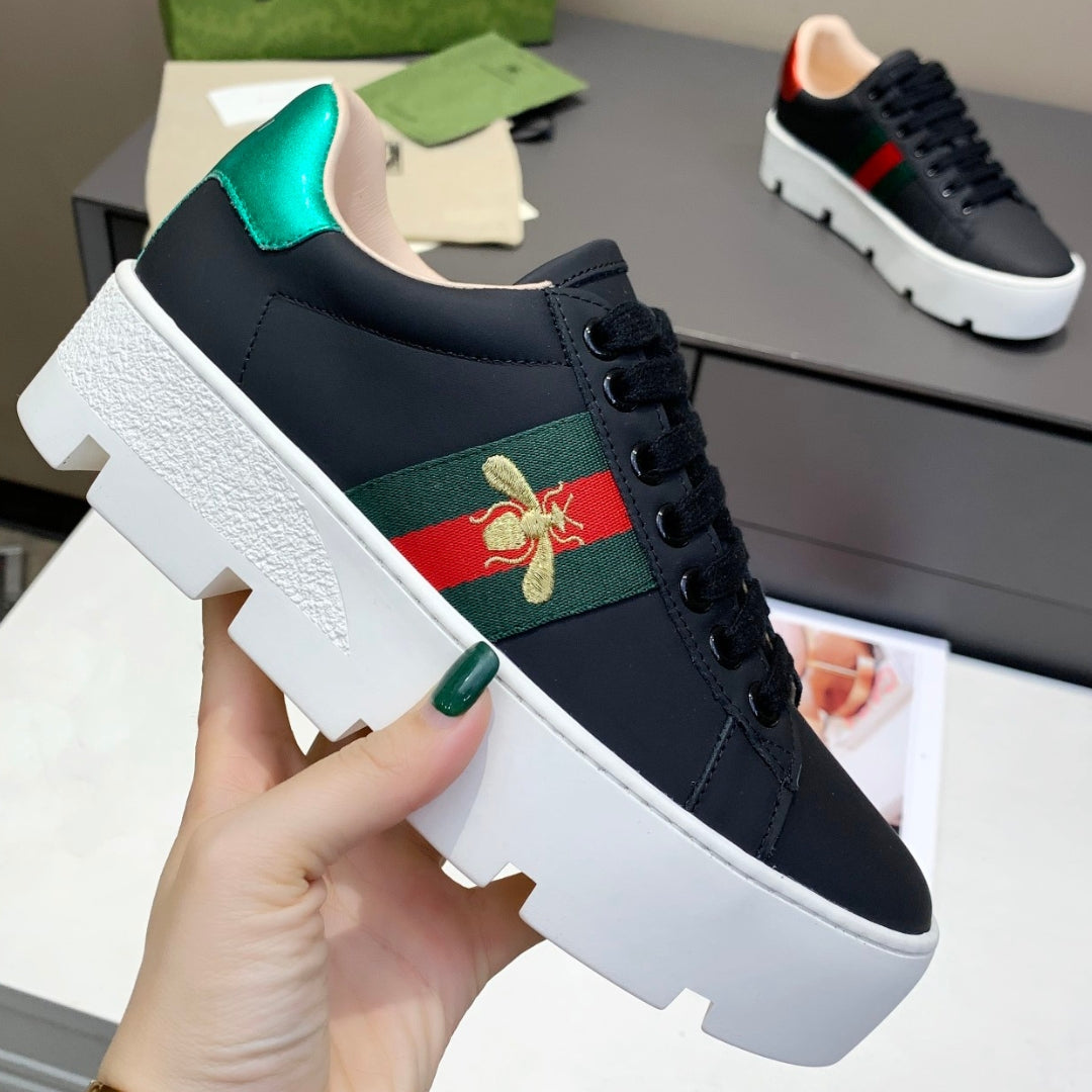GG Ace Web Platform Sneakers in Black Bee