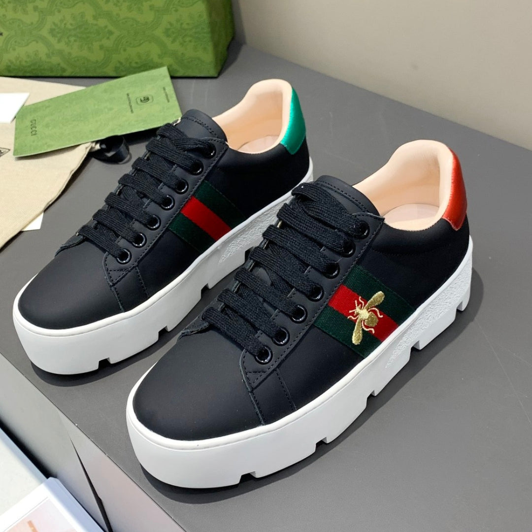 GG Ace Web Platform Sneakers in Black Bee