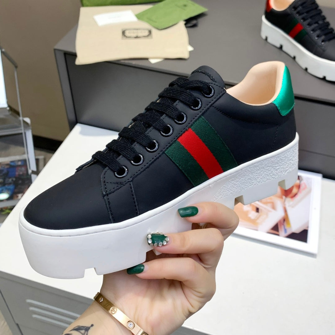 GG Ace Web Platform Sneakers in Black Bee