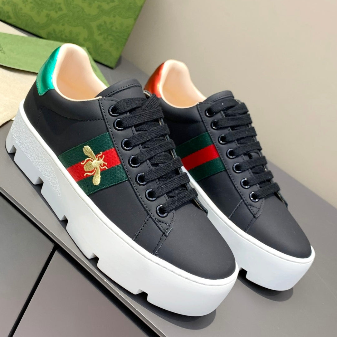 GG Ace Web Platform Sneakers in Black Bee