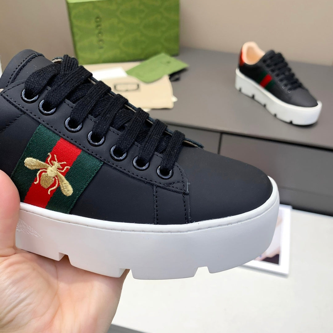 GG Ace Web Platform Sneakers in Black Bee