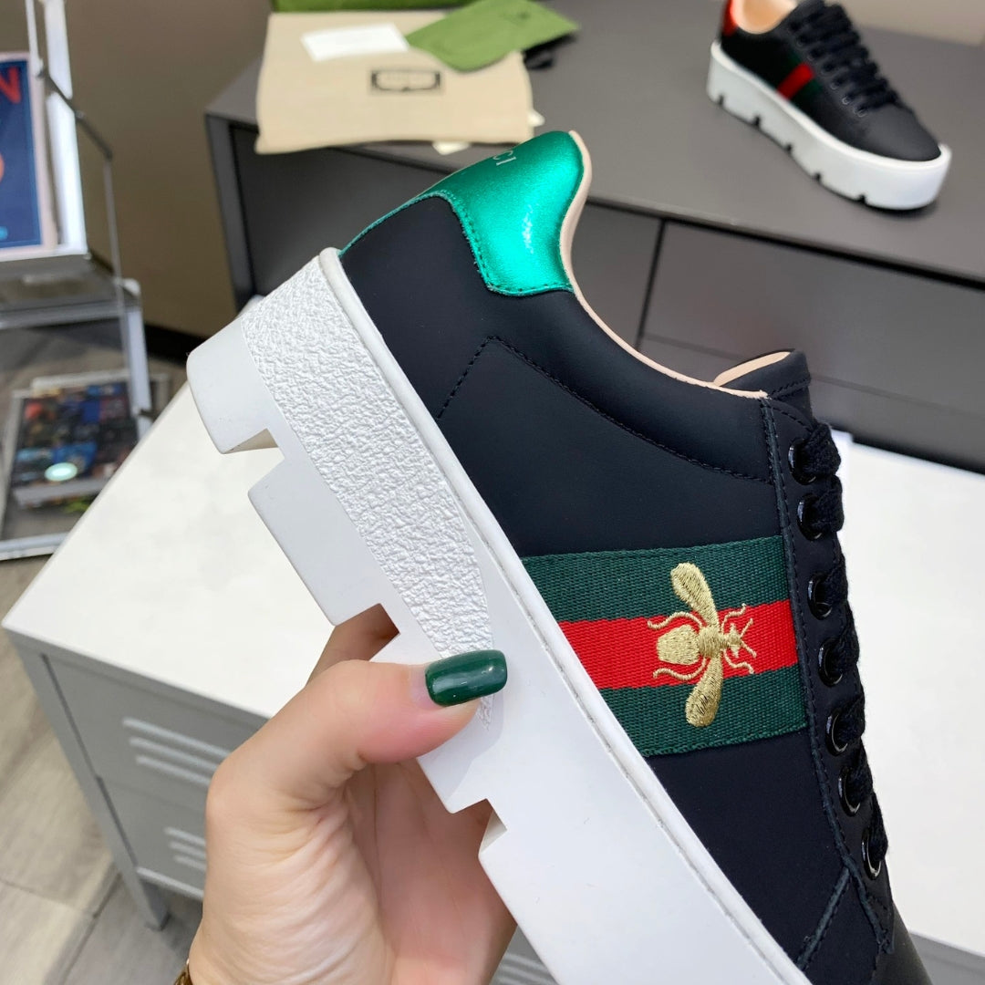 GG Ace Web Platform Sneakers in Black Bee