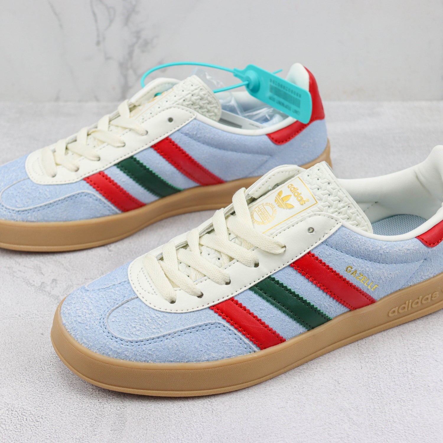 GG x Ads Gazelle Blue with Red and Green Sneakers