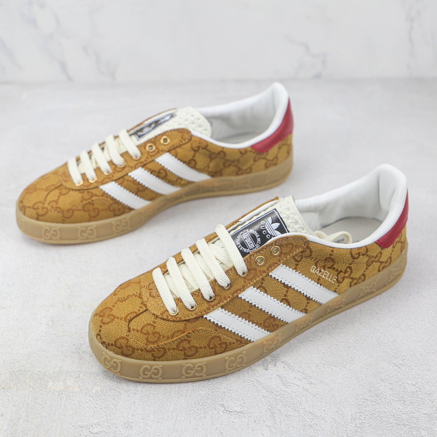 GG x Ads Gazelle Beige and Red Sneakers